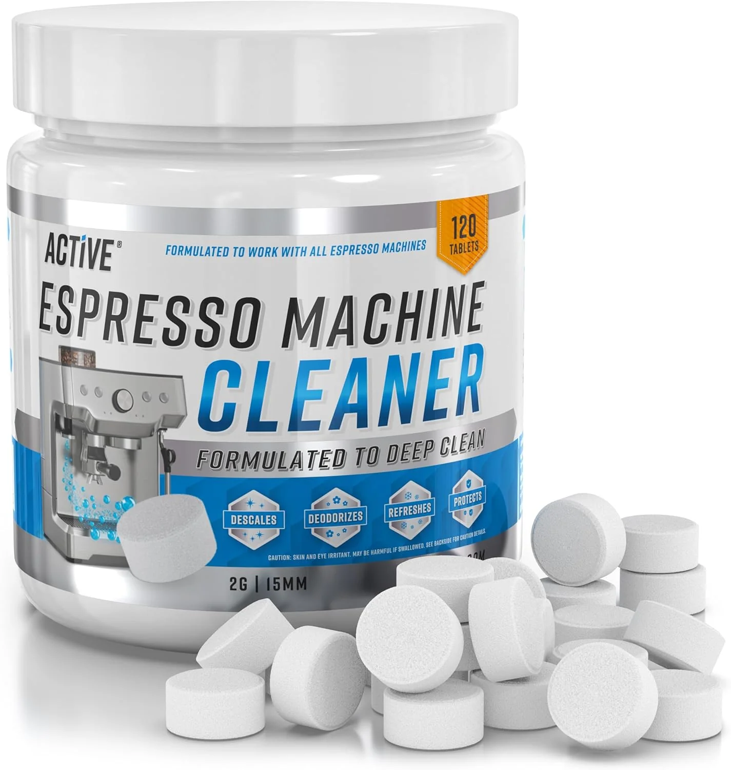 World-Class Active Espresso Machine Cleaning Tablets Descaling – 120 Tabs Compatible with Breville Barista Express Gaggia Delonghi Jura Philips Optimized