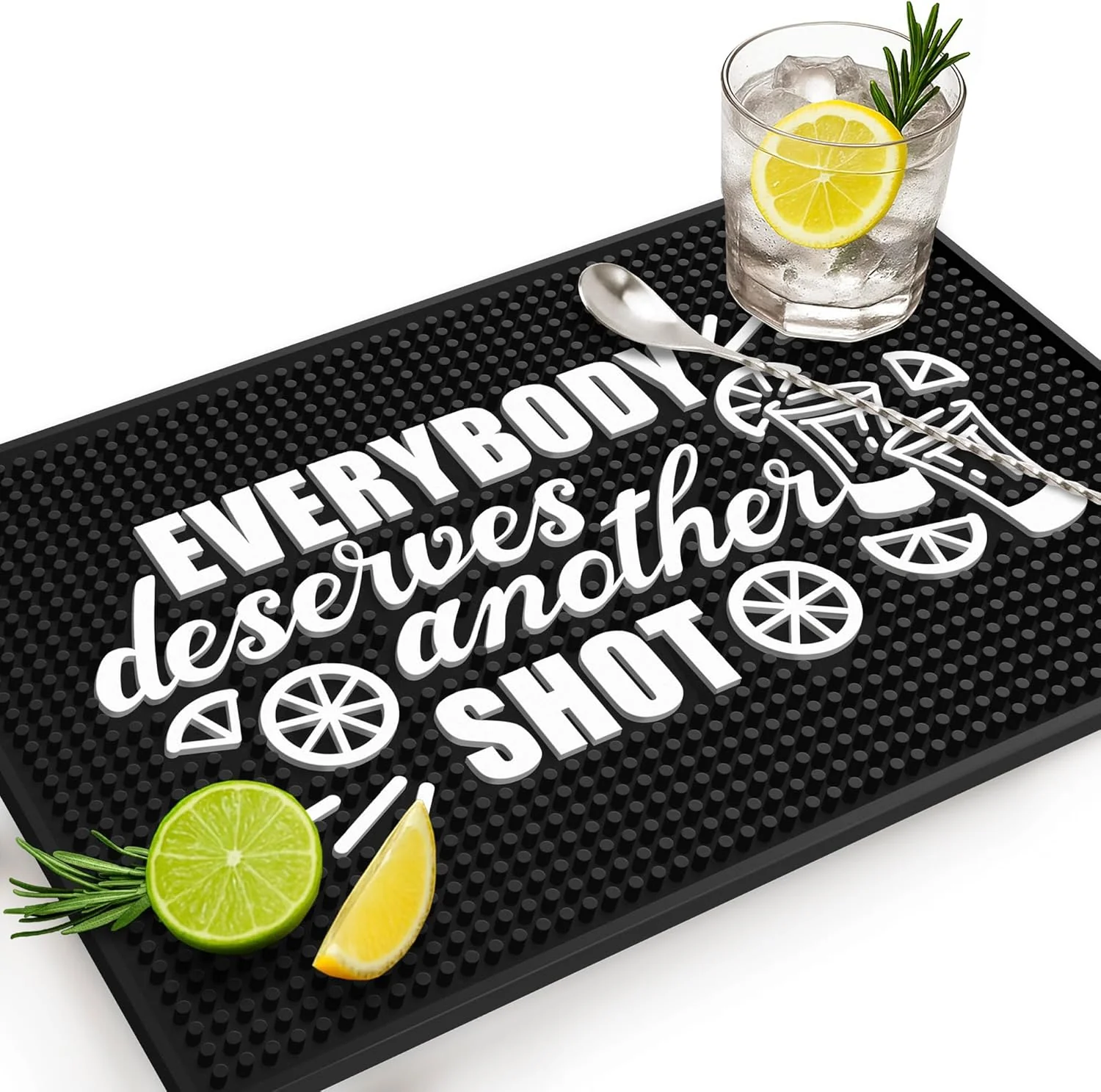 Smooth Everybody Deserves Shot Bar Mat for Countertop – I for Bartending Home Bar Spill-Proof Durable Non-Slip Rubber Mat – Large Size 18 x12 Fine