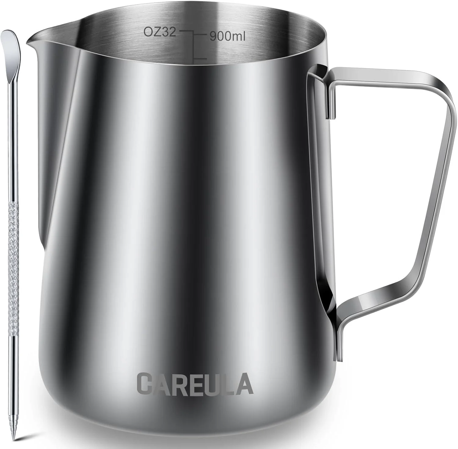 Sustainable Milk Frothing Pitcher 32oz Stainless Steel Milk Frother Cup Steaming Pitcher Coffee Bar Cappuccino Espresso Machine Accessories Barista Tools High-Quality