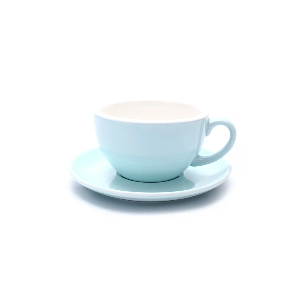 Advanced Double Espresso Coffee Cup and Saucer Pour Coffee or Small Cappuccino New Bone China for Coffee Shop and Barista Glossy Light Blue 5 oz Relaxed