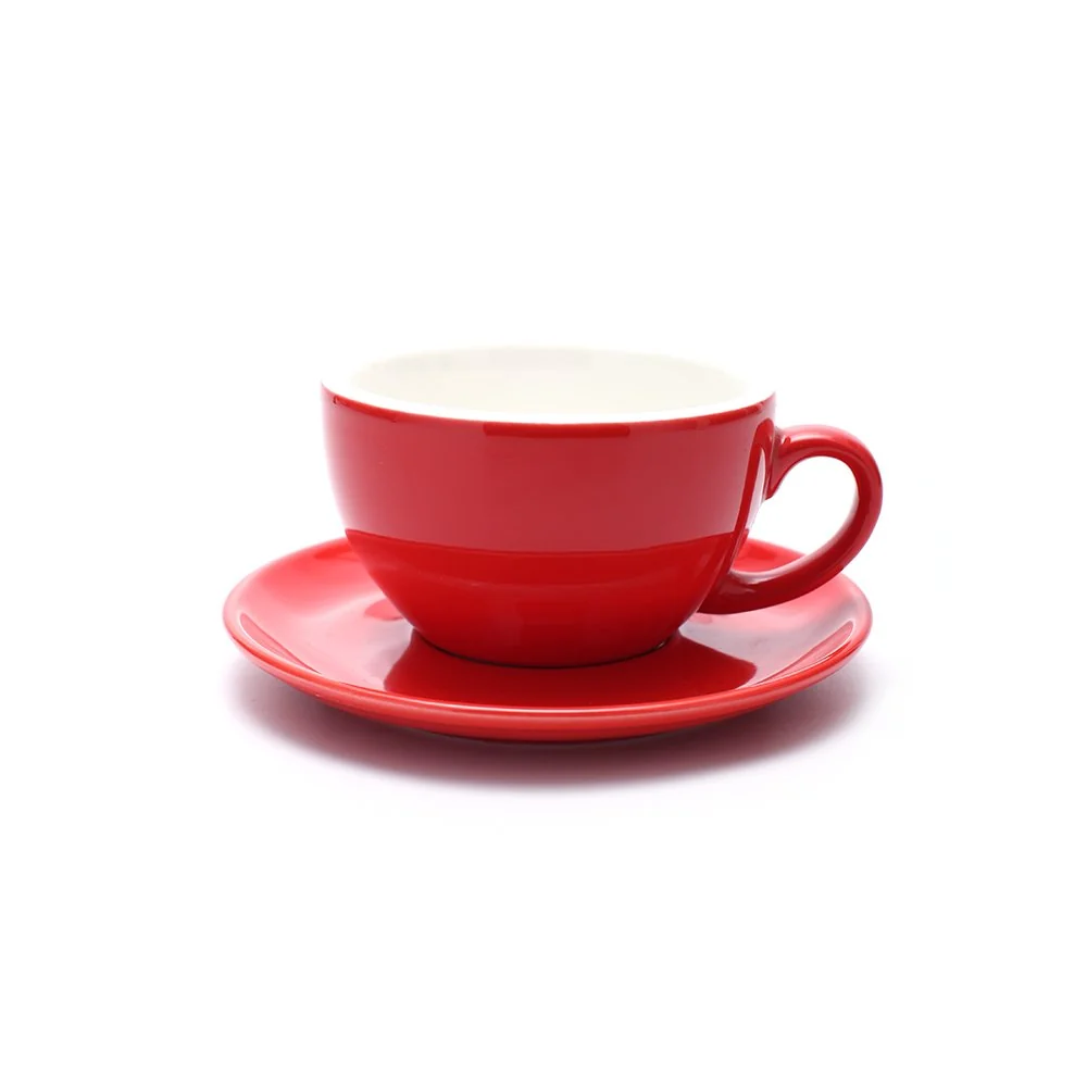 Enhanced Ceramic Latte Art Cup and Saucer for Latte Cappuccino Double Espresso Mate for Coffee Shop and Barista Glossy Red 10.5 oz Quality