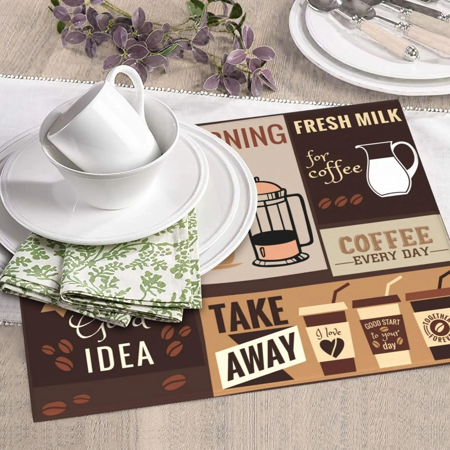 Practical Retro Coffee Pattern Dish Drying Mat Highly Absorbent Microfiber Kitchen Counter Pad Reusable Washable 16 18 Artisan