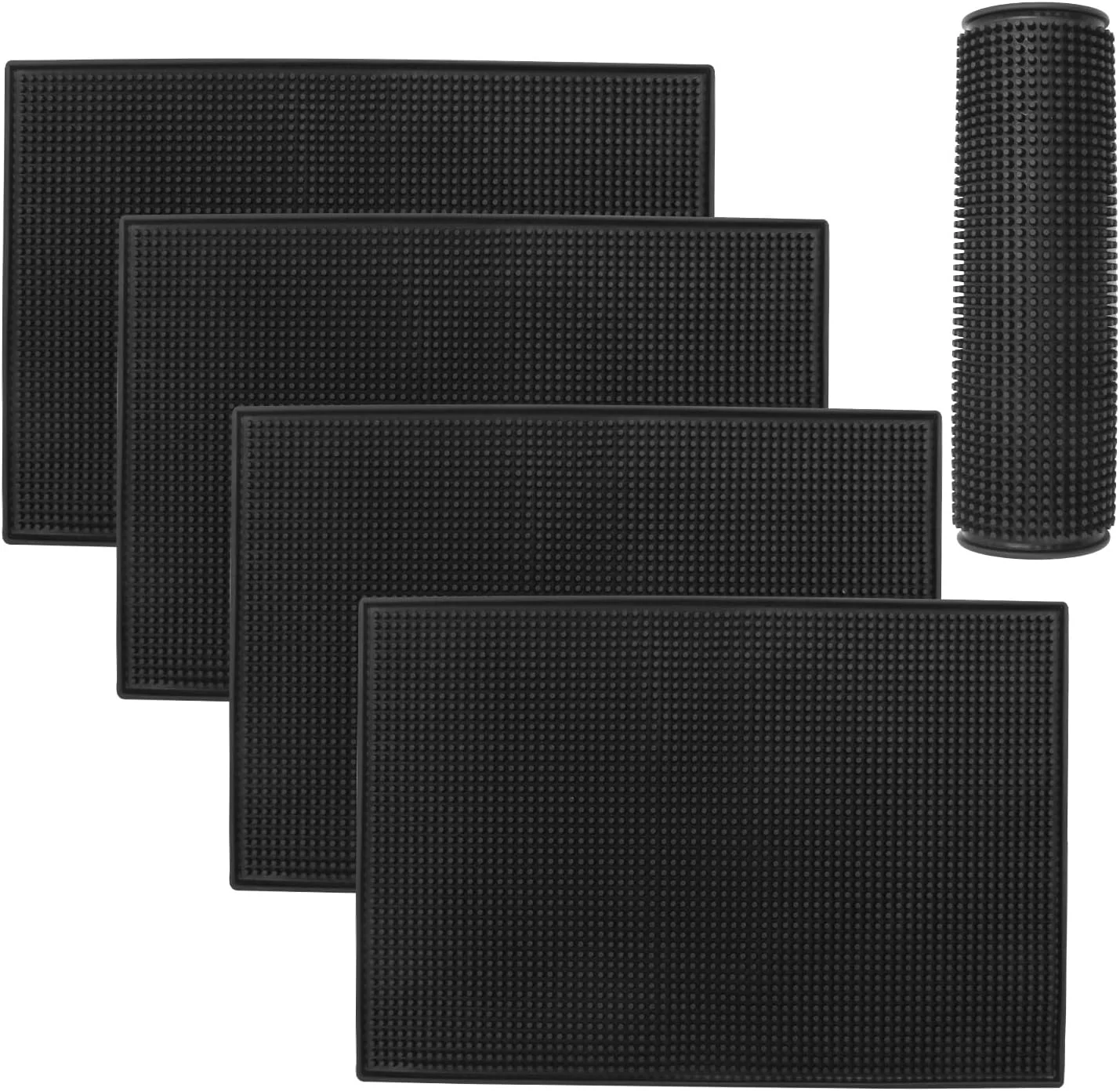 Next-Generation 5 Pack Rubber Bar Mats 18 x 12 Black Bar Service Mat Spill Mat for Countertop Bartending Rubber Bar Mats Secure