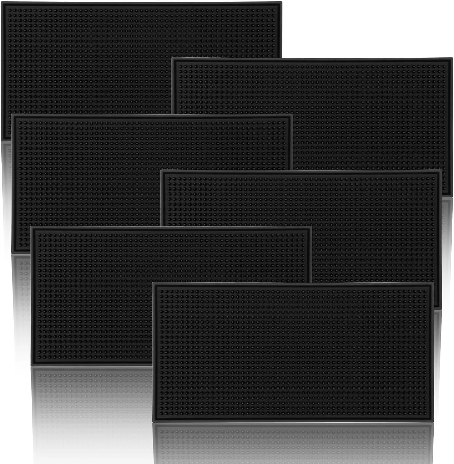Refined 6 Pack Black Bar Mat – 6 x 12 Rubber Bar Mats for Countertop Non-Slip Spill Mas for Bartending Coffee Kitchen Home Bars Recyclable