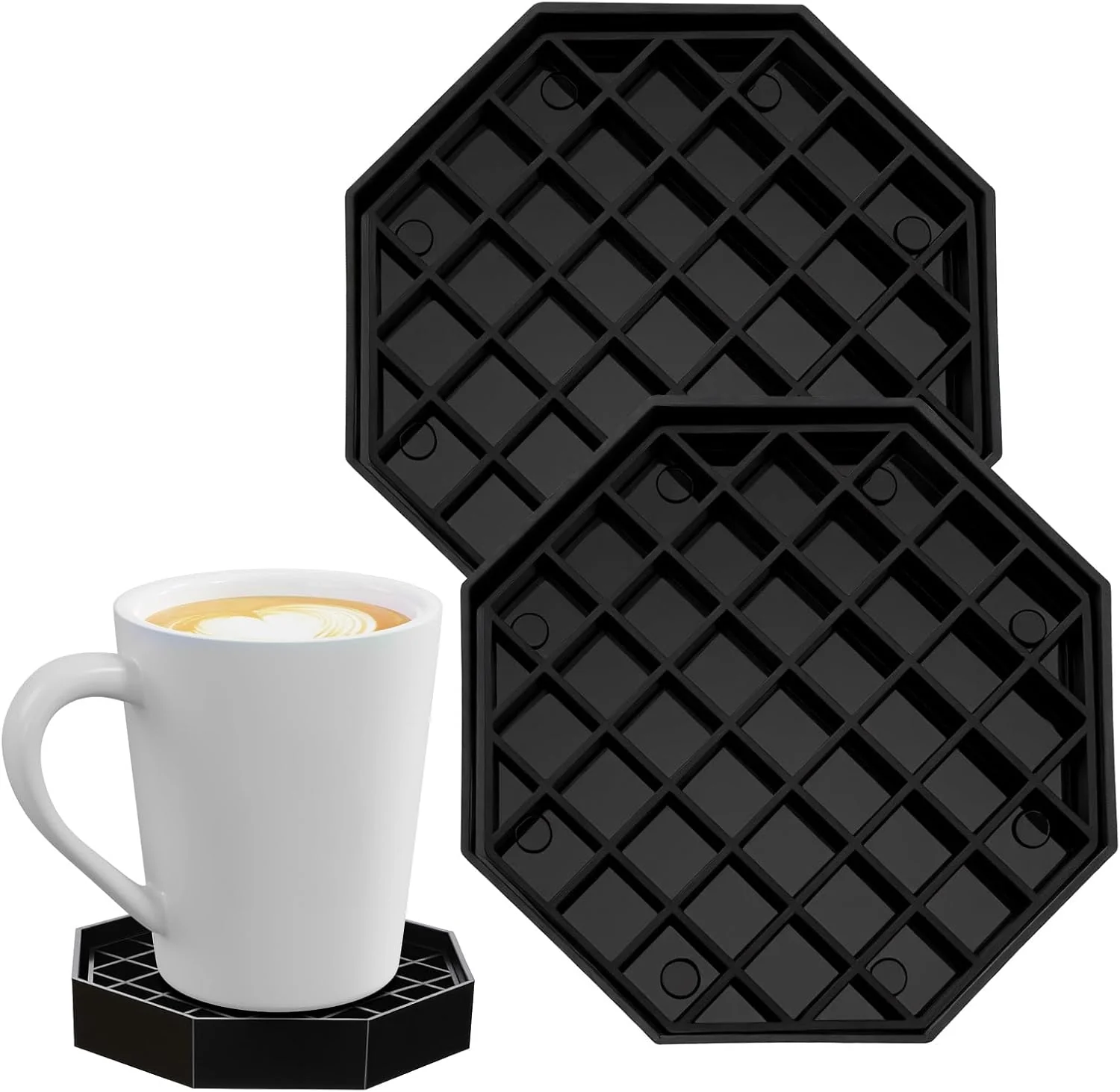Easy-to-Use 2 Pcs 4 Inch Coffee Drip Tray Octagonal Drip Catcher Tray with Honeycomb Grid Spill Coaster for Coffee Tea Wine Beverage Black Quality