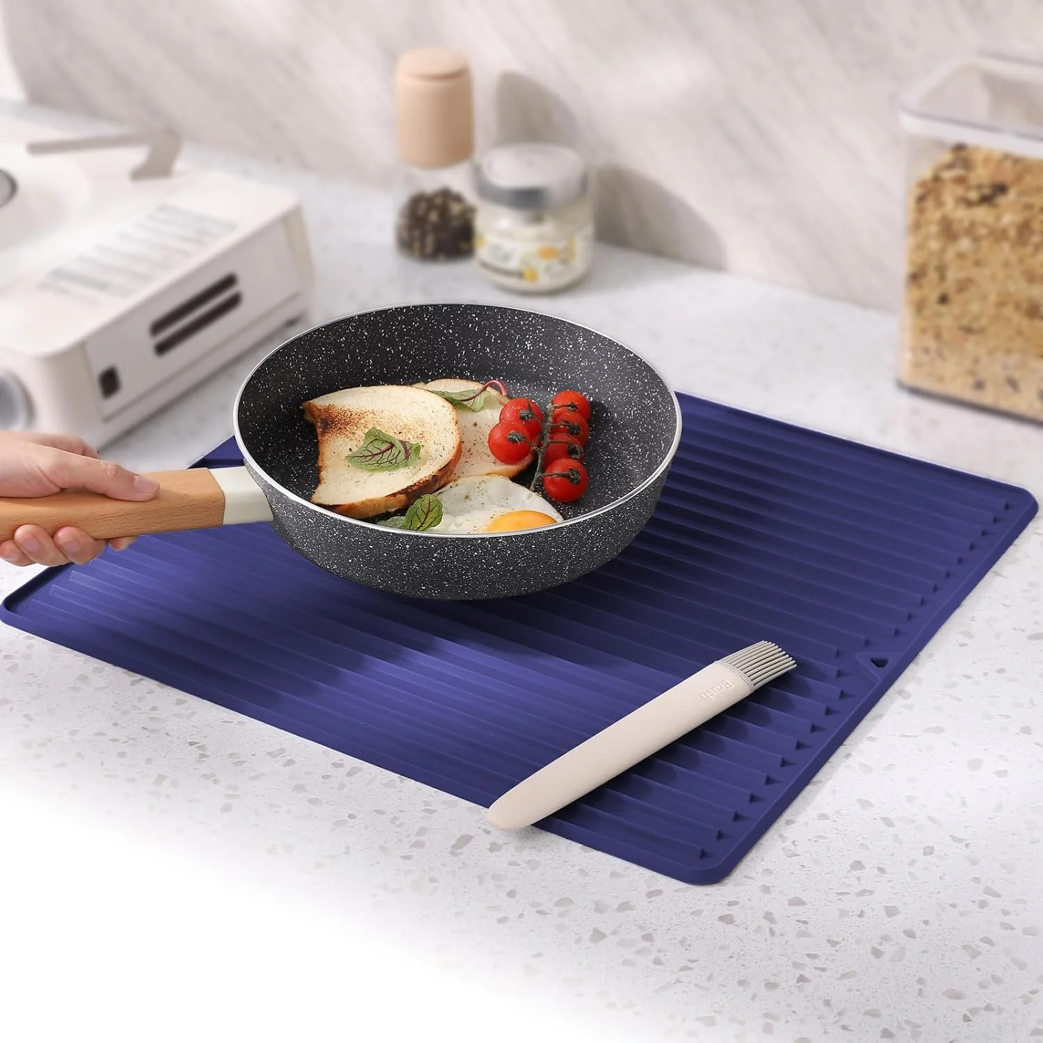 Sustainable Dish Drying Mat 16 x 18 Silicone Drying Mat for Kitchen Counter Large Thicker Silicone Dish Drying Pad with Raised Edges for Countertop Traditional