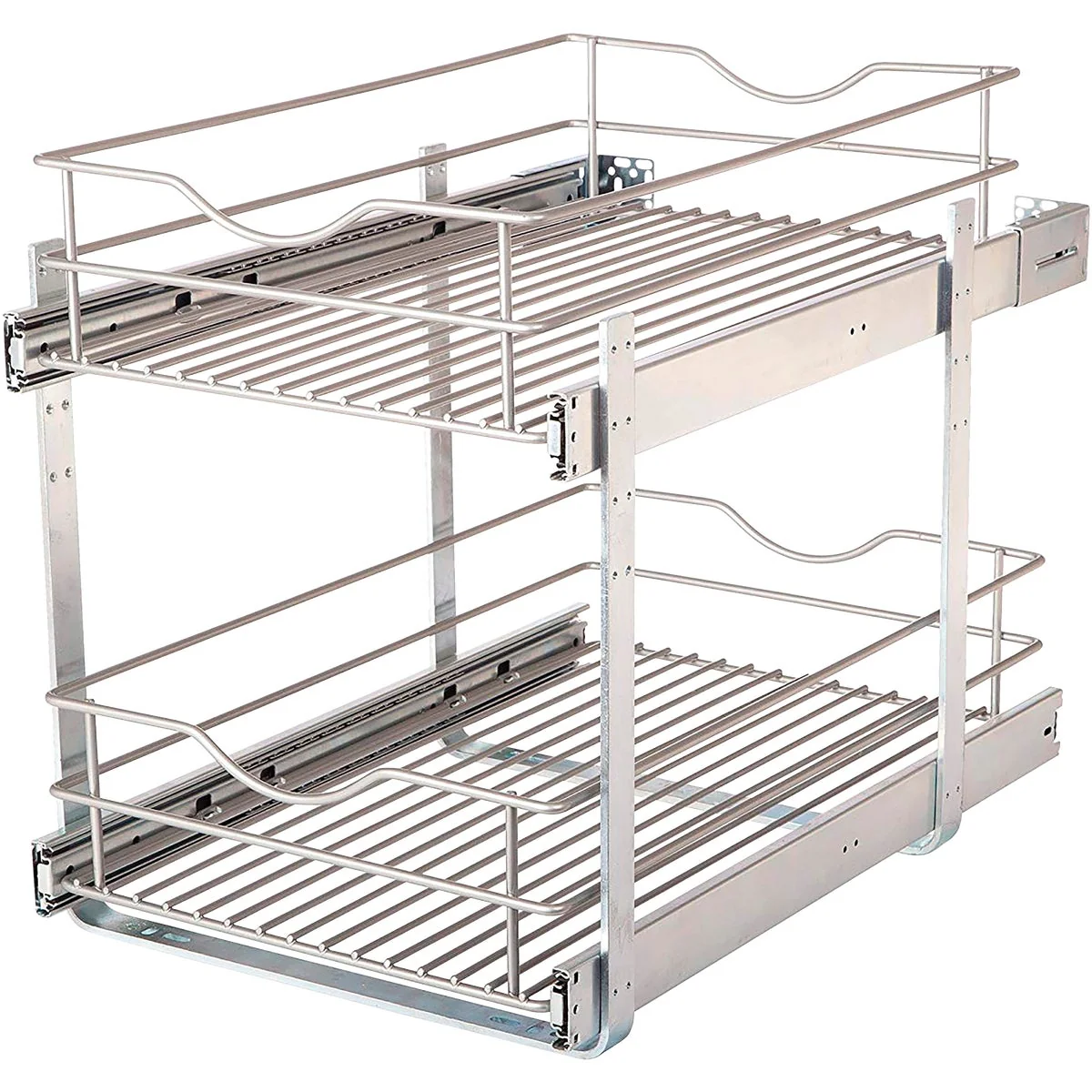 Reusable Knape Vogt Solutions 14 In. Double Tier Slide Out Multi-Use Basket Cabinet Organizer Long-Lasting