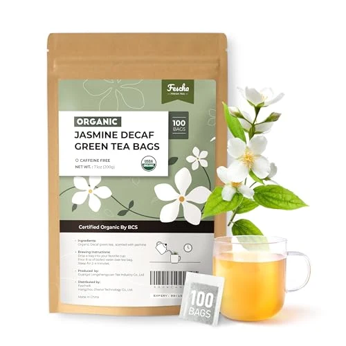 Organic Decaf Jasmine Green Tea Bags Flower 100 Count Unique