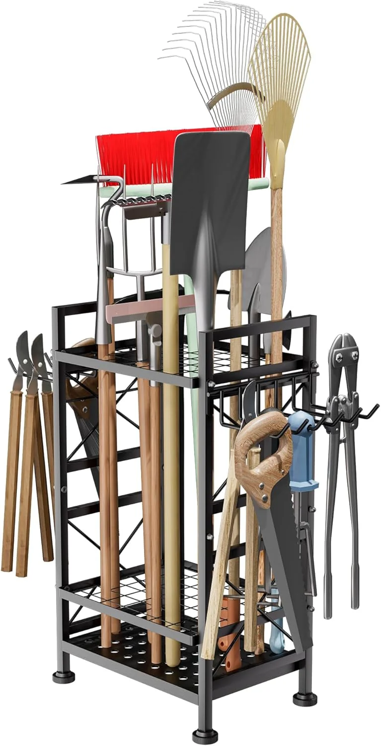 Natural Giotorent 3 Tier Metal Garden Tool Organizer – Heavy Duty Yard Storage for Up to 78 Tools Indoor Outdoor Garage Patio Shed Organization – Black Environmentally Friendly