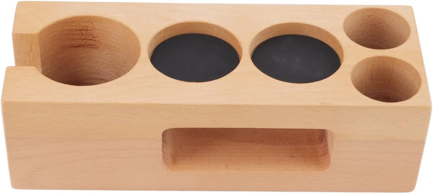 Eco-Friendly Tamping Station Tamper Station Wooden Coffee Portafilter Holder 5 Hole With Mat for Cafes Home Kitchens Fine