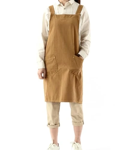 Consistent Soft Cotton Linen Apron for Women Green
