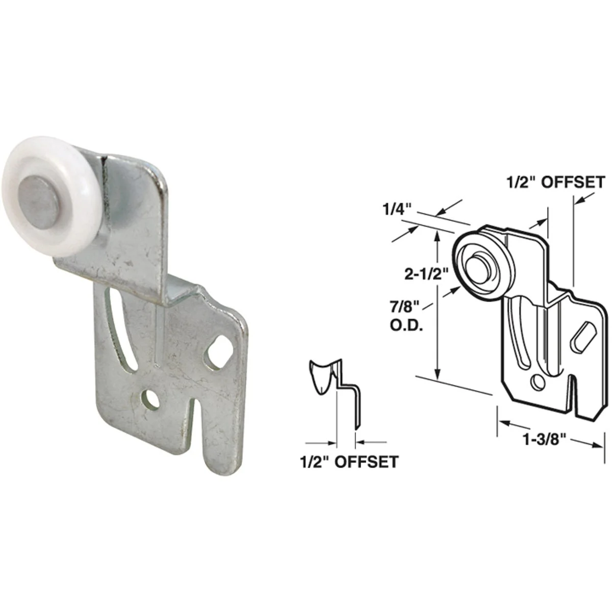 Stylish Prime-Line Offset Adjustable 2-1 2 In. H. x 1 2 In. Single Wheel Back Bypass Door Roller 2-Count Detailed