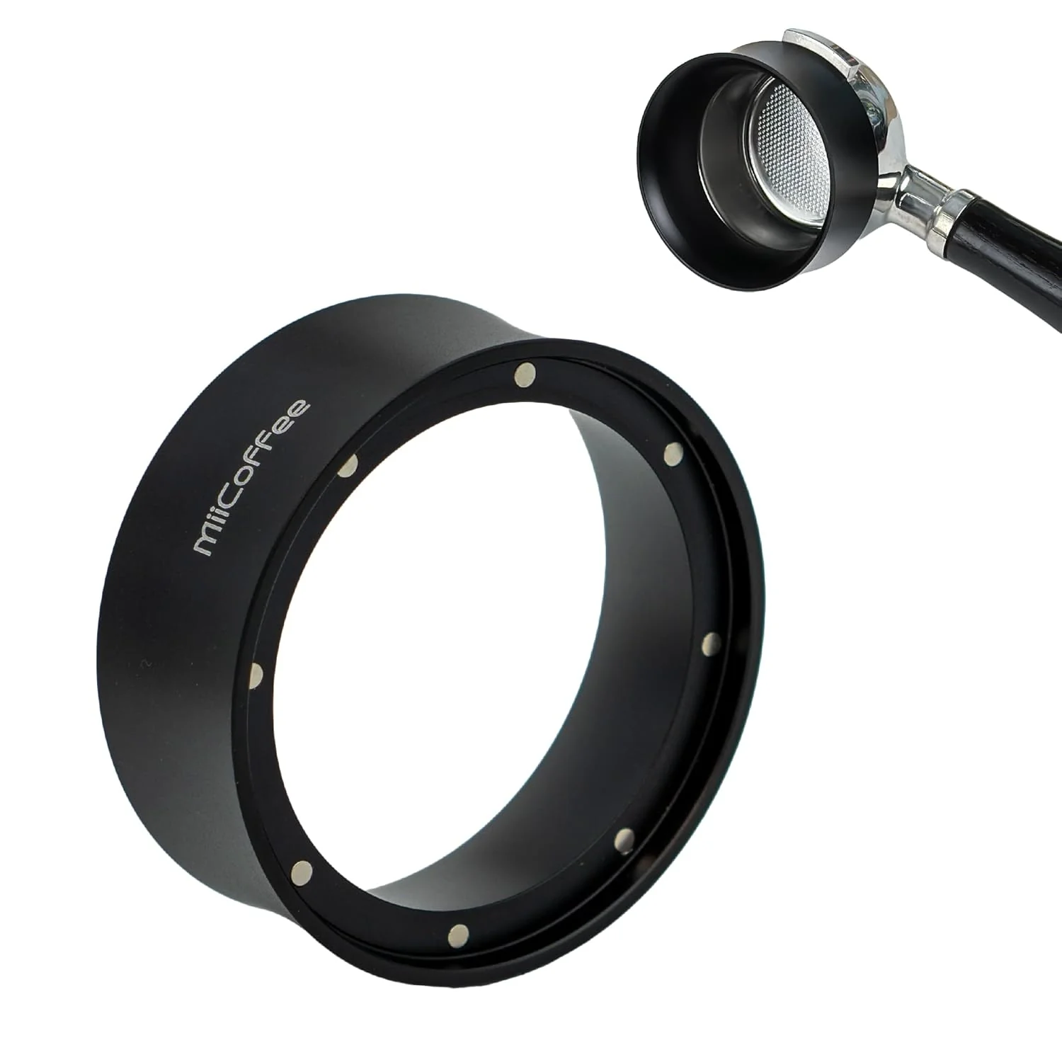 Detailed MiiCoffee 58mm Magnetic Dosing Funnel – Espresso Coffee Dosing Ring – Anodized Aluminum with 9 Magnetized Steel Compatible with 58mm Portafilter Flexible