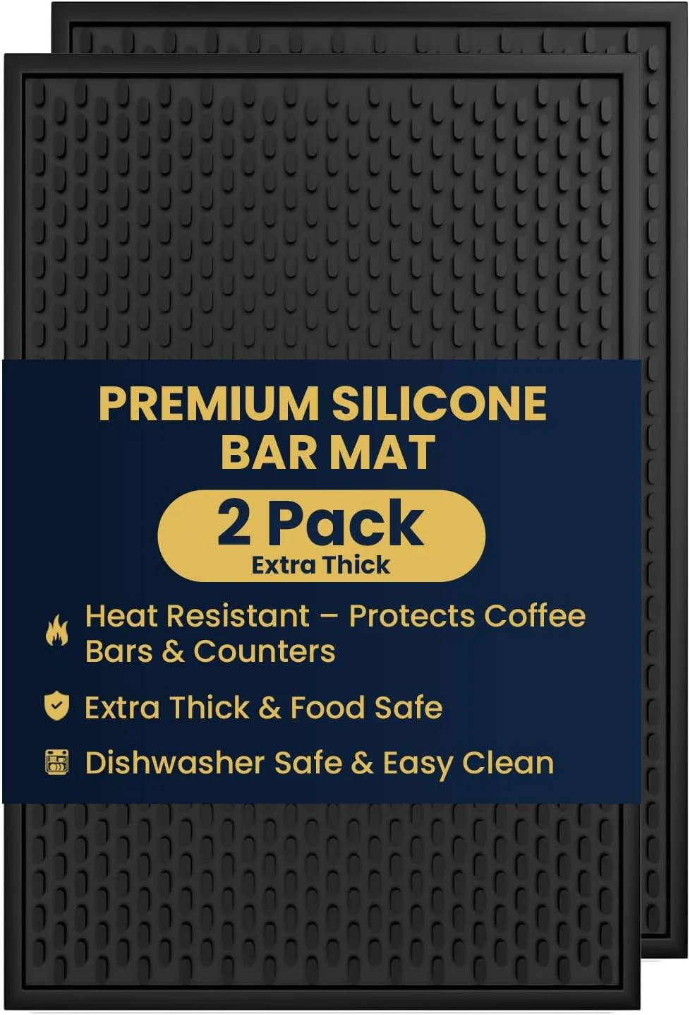 Fine Crafted AXIESO Silicone Bar Mat 2 Pack – 18 x 12 in Coffee Bar Mats for Countertop Durable