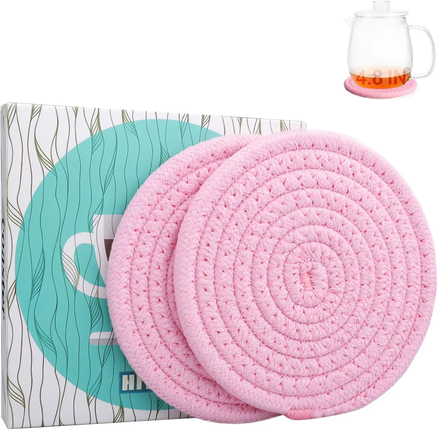 Prestigious 4.8 Sakura Pink Cotton Coasters for Drinks Set of 2 – Soft Absorbent Fabric Drink Pads for Coffee Cups Boho Pastel Mug Mats for Desk Nightstand Versatile