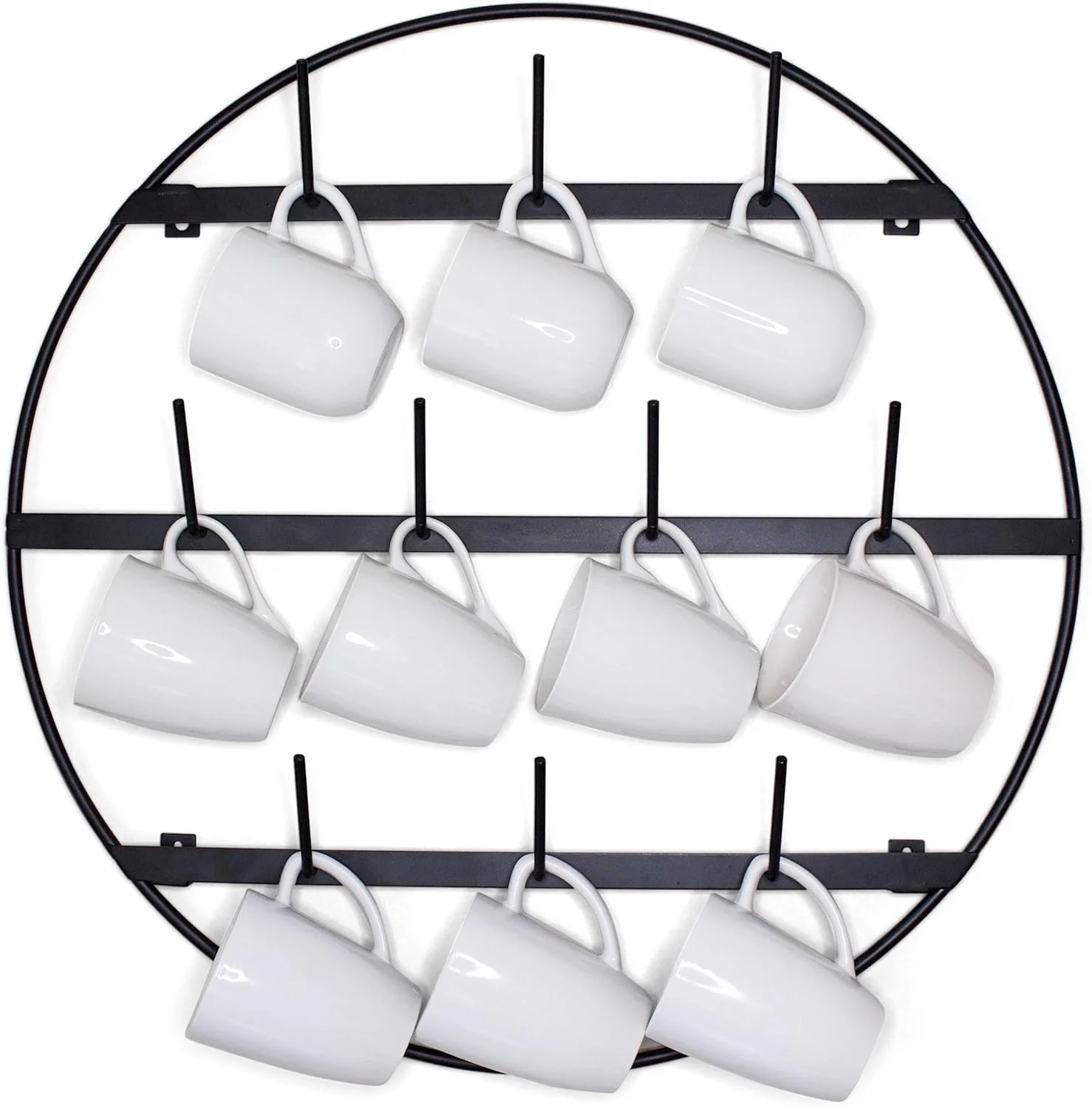 User-Friendly Claimed Corner Mug Rack with Sturdy Steel Frame Matte Black Finish Removable Rubber Caps Wall Mounted Round 24 x 24 Casual