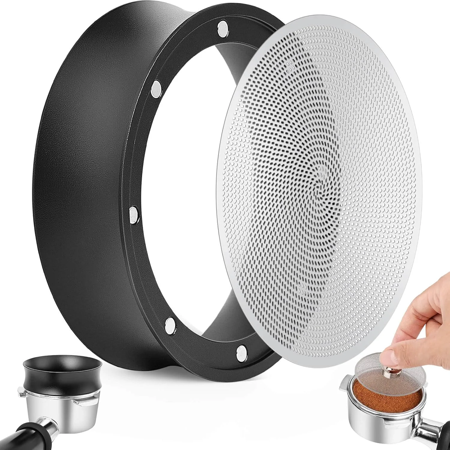 Consistent 51mm Magnetic Dosing Funnel and Puck Screen Set – Espresso Coffee Dosing Ring 19mm Anodized Aluminum with 8 Neodymium Magnets Compatible with 51mm Versatile
