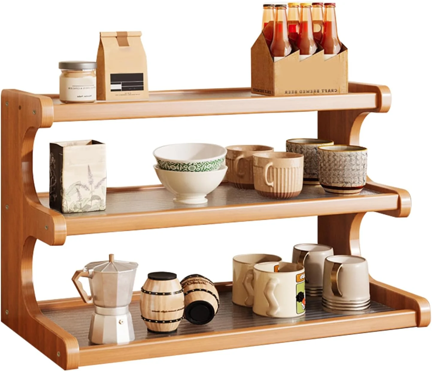 Premium 3-Tier Wooden Mug Holder Countertop Coffee Cup Holder Mug Display Coffee Mug Organizer Mug Rack for Coffee Station Organizer Mug Shelf for Cabinet Prestigious
