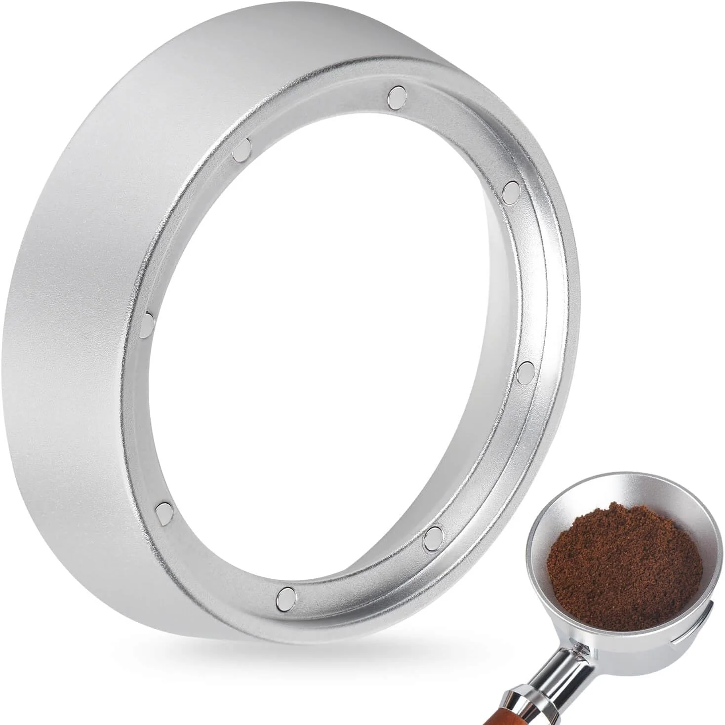 World-Class 54mm Portafilter Funnel with Magnetic Lightweight Aluminum Espresso Dosing Funnel Relaxed