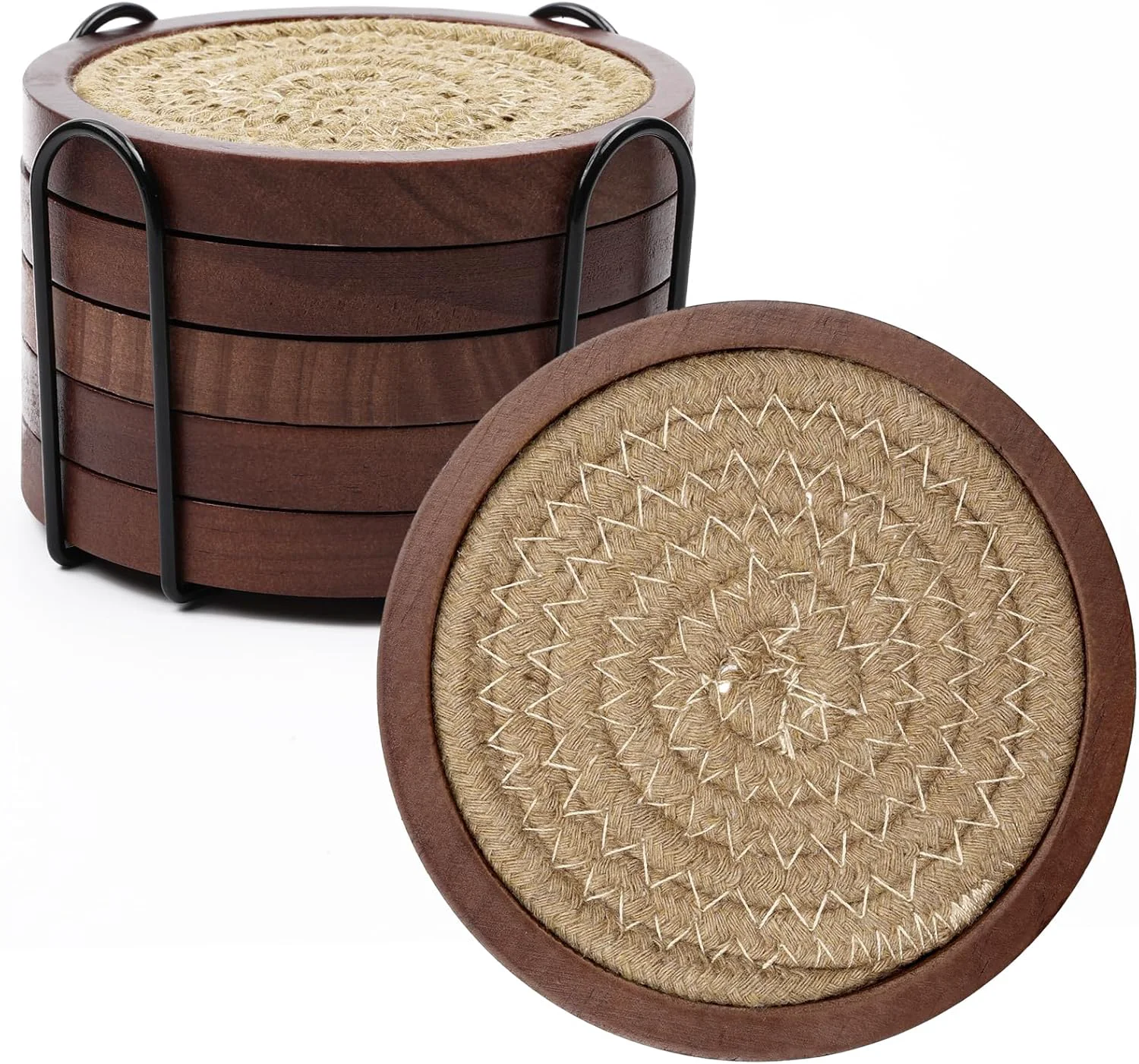 Trusted Mckanti 5 Pack Wooden Coasters with Holder for Coffee Table Decor Absorbent for Kinds of Cups 4.3 Inches Traditional
