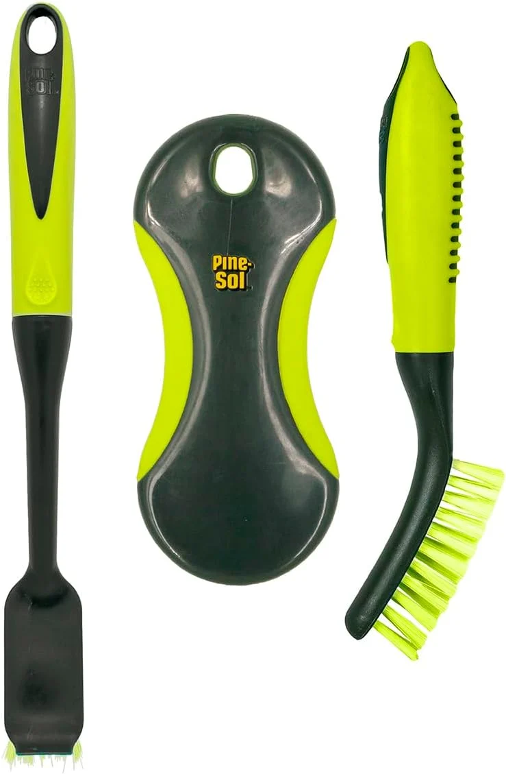 Excellent Pine-Sol Scrub Brush Set – Long Handle Cleaning Brushes with Heavy Duty Bristles and Comfort Grip – Scrubbers for Kitchen Household and Dishwashing 3 Pieces Durable