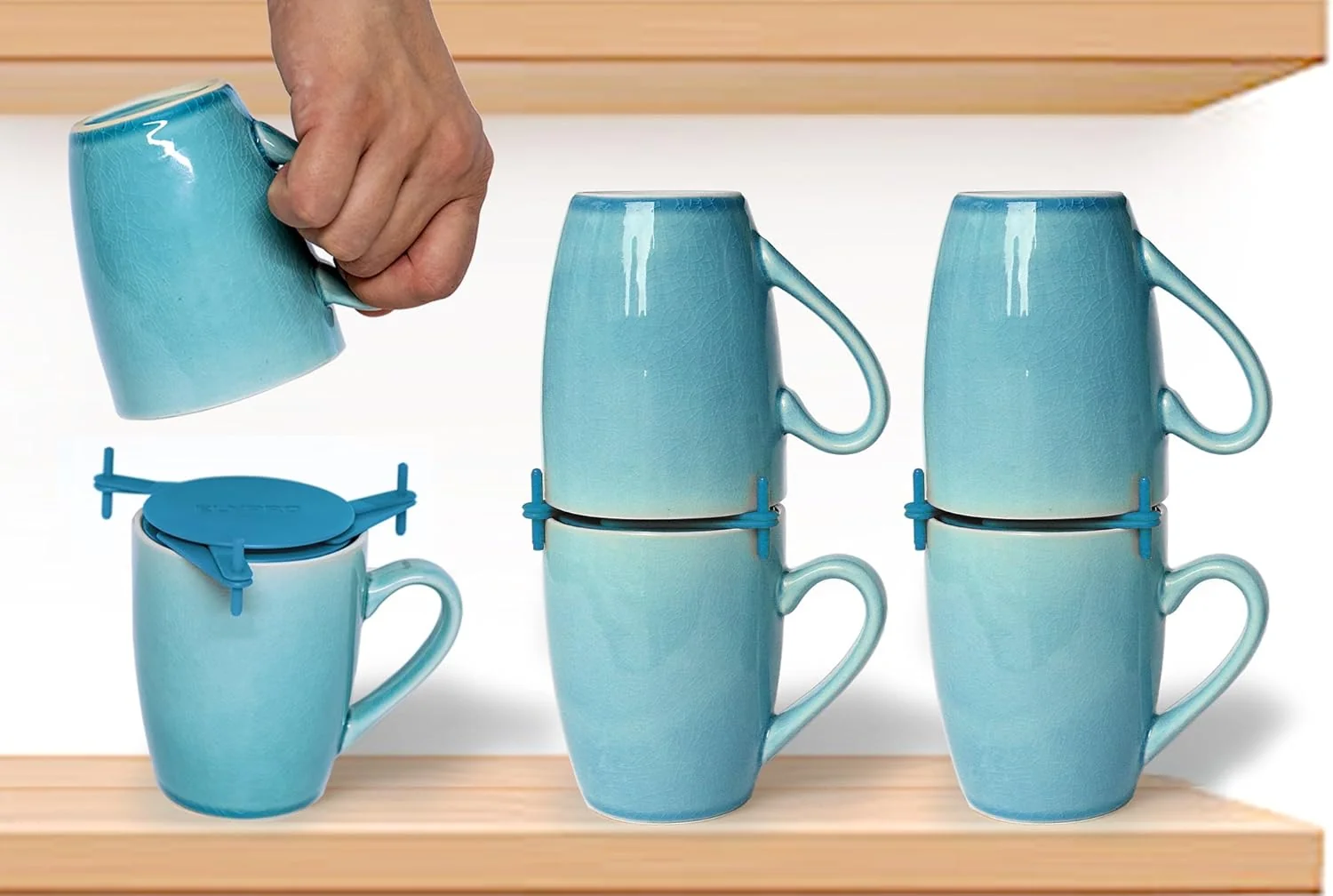 Elegant Elypro Mug Stacker 6-Pack – Coffee Bar Cup Holder Cabinet Mug Organizer Adjustable Stackable Mug Rack for Mugs Glasses Exclusive