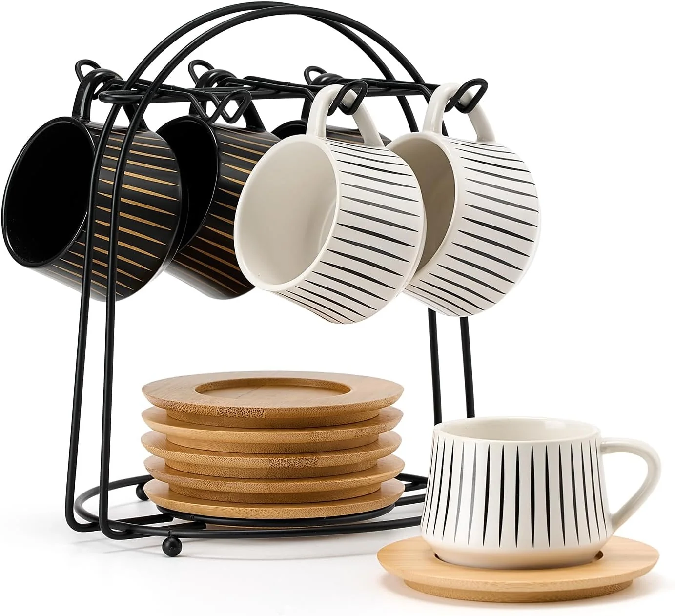 Eco-Friendly Luka Ceramic Coffee Espresso Cups with Saucers Set with Metal Holder 4 oz Porcelain Demitasse Cups For Espresso Latte Coffee Cafe Mocha Tea Reliable