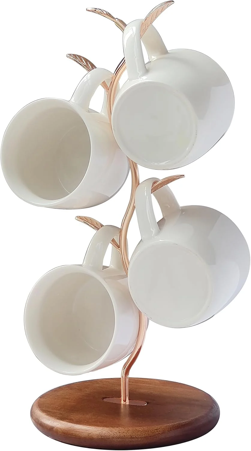 High-Performance Leaf Shaped Coffee Tea Cup Mug Holder Stand for Countertop Coffee Bar Accessory Kitchen Home Organizer Gold Traditional