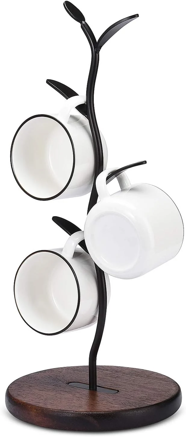 Original Design Allcener Mug Holder Countertop Mug Tree Coffee Mugs Tea Cup Storage Rack Coffee Counter Bar Accessory Kitchen Organizer Black single row Long-Lasting