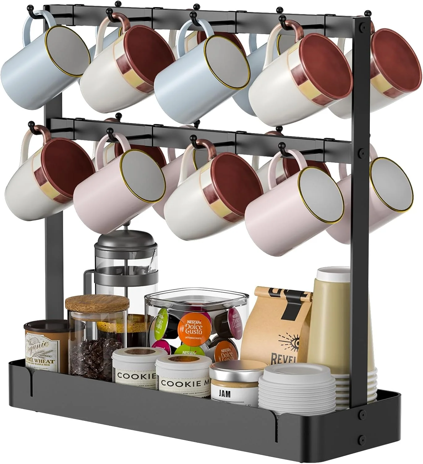 Functional Rchyfeed Countertop Coffee Cup Holder Aluminum Alloy Mug Holder Organizer with 16 Movable Hooks Superior