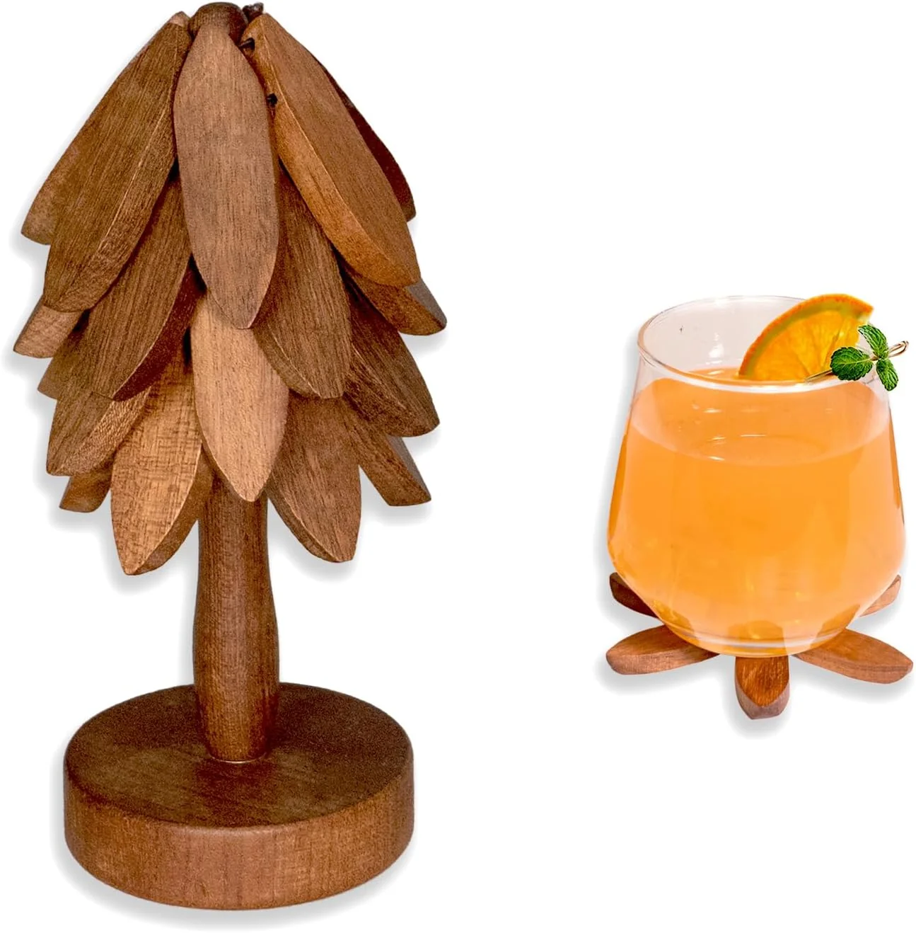 High-End Yuoyar Coasters Wooden Tree-Shaped Sapeli Wood Drink Coasters Set for Coffee Table Kitchen Table Decor High-Quality
