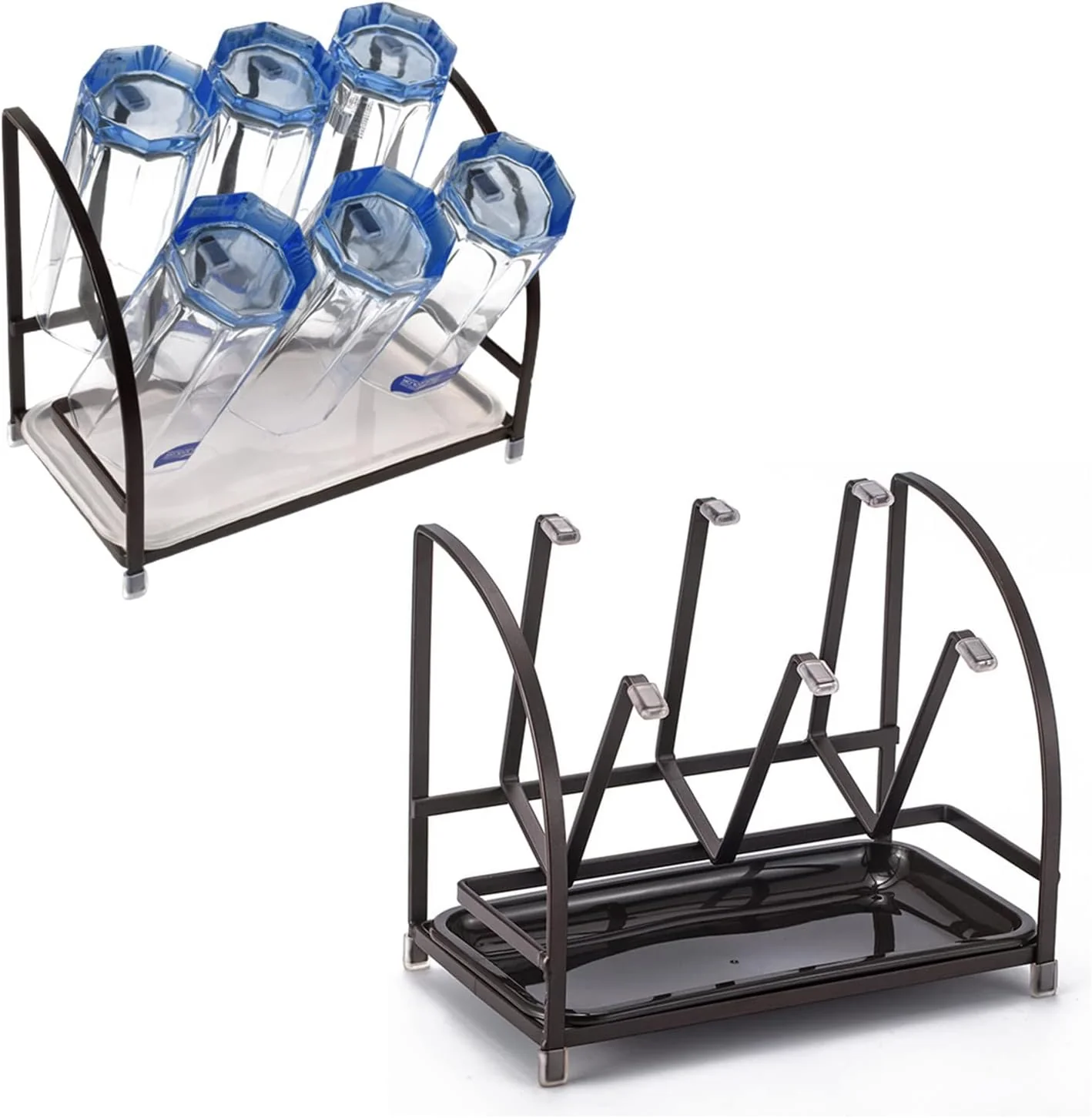 Flexible Rhblme 2 Packs Glass Drying Rack Vertical Bottle Drying Rack Glass Bottle Holder with Drain Tray Silicone Protective Hooks Detailed