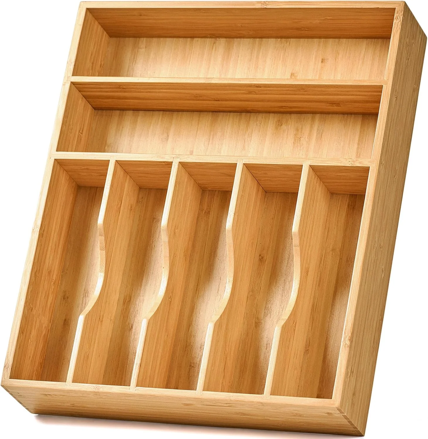 Secure Umilife Bamboo Kitchen Drawer Organizer 13 Inch Silverware Utensil Tray Holder Extra Deep Grooved Drawer Divider Fashionable