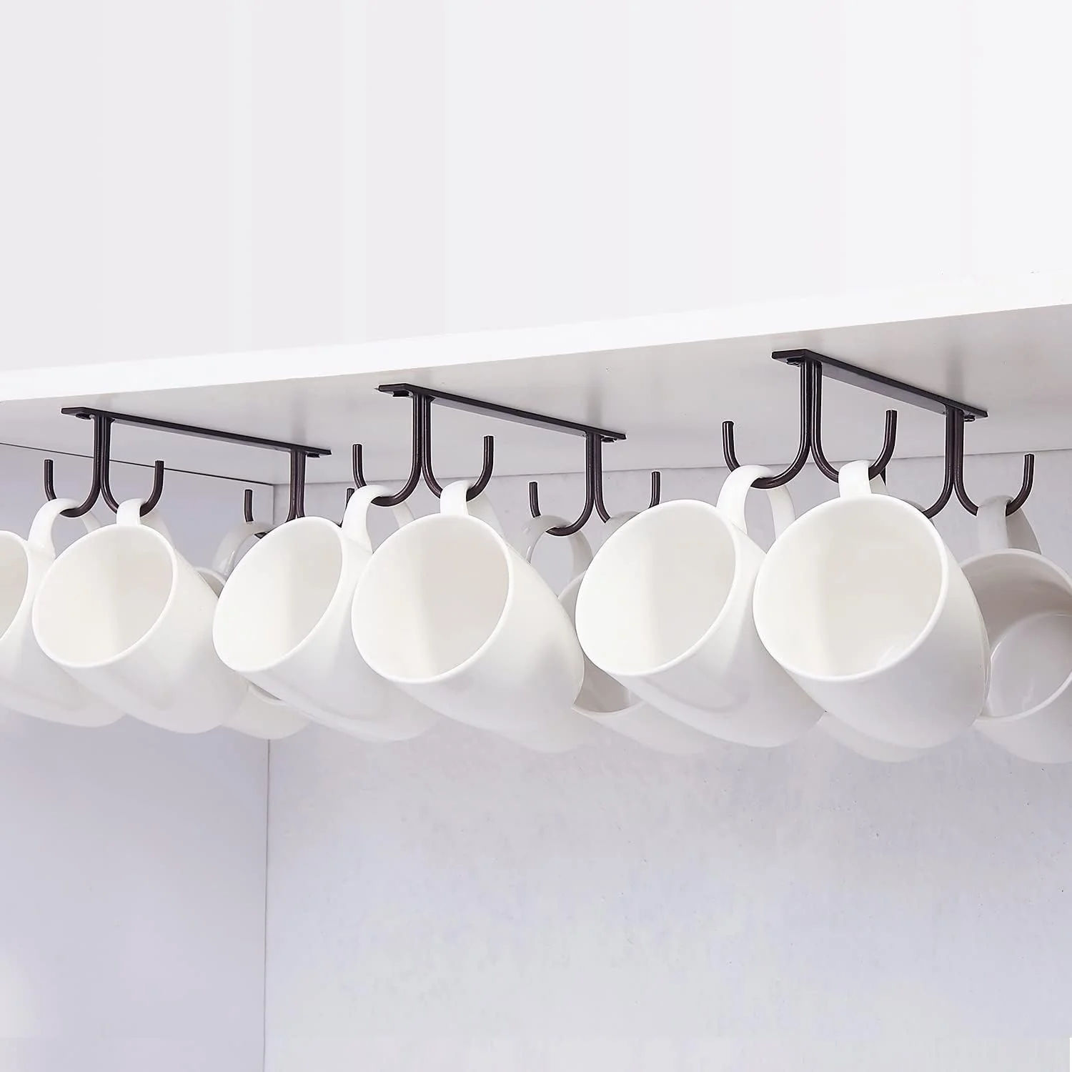 Pure Mug Rack Under Cabinet – Coffee Cup Holder 12 Mugs Hooks Under Shelf Display Hanging Cups Drying Hook for Bar Kitchen Utensils Black Verified