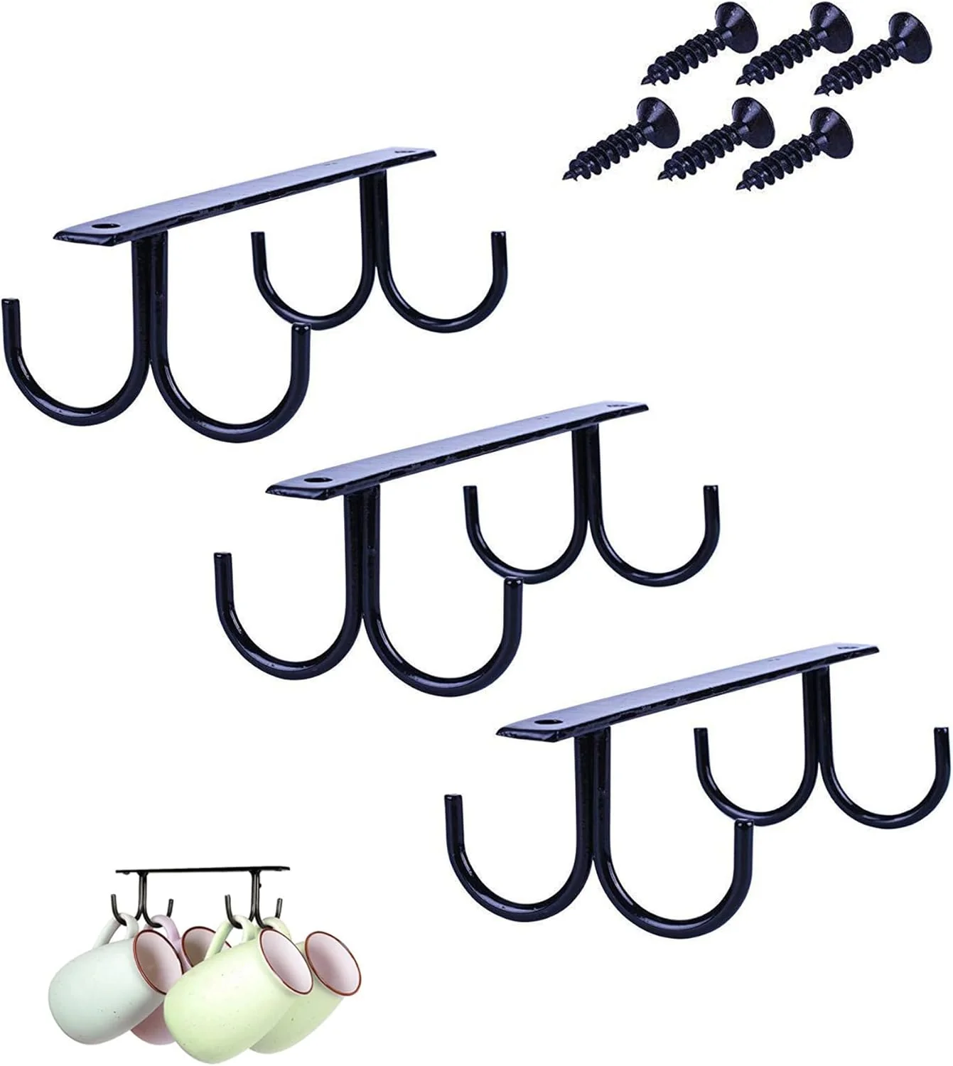 Quality Mug Rack Under Cabinet 12 Mug Hooks Coffee Cup Holder Under Shelf Display Hanging Cups Organizer Hanger for Bar Kitchen Utensils – Black Recyclable