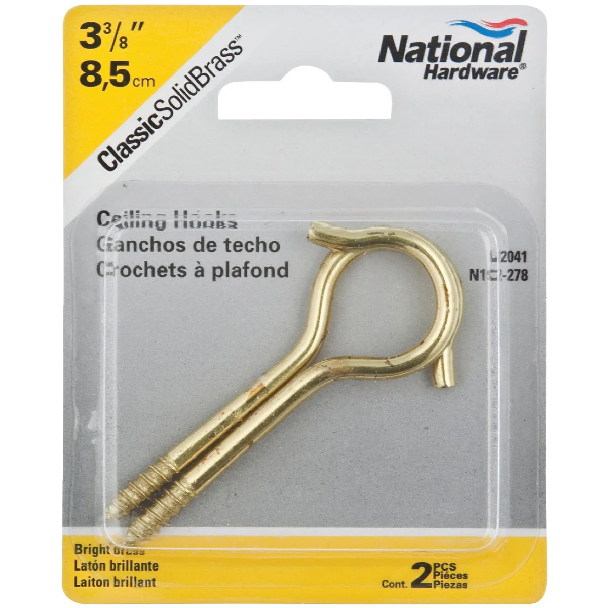 Clean National 6 Solid Brass Ceiling Hook 2-Pack Secure
