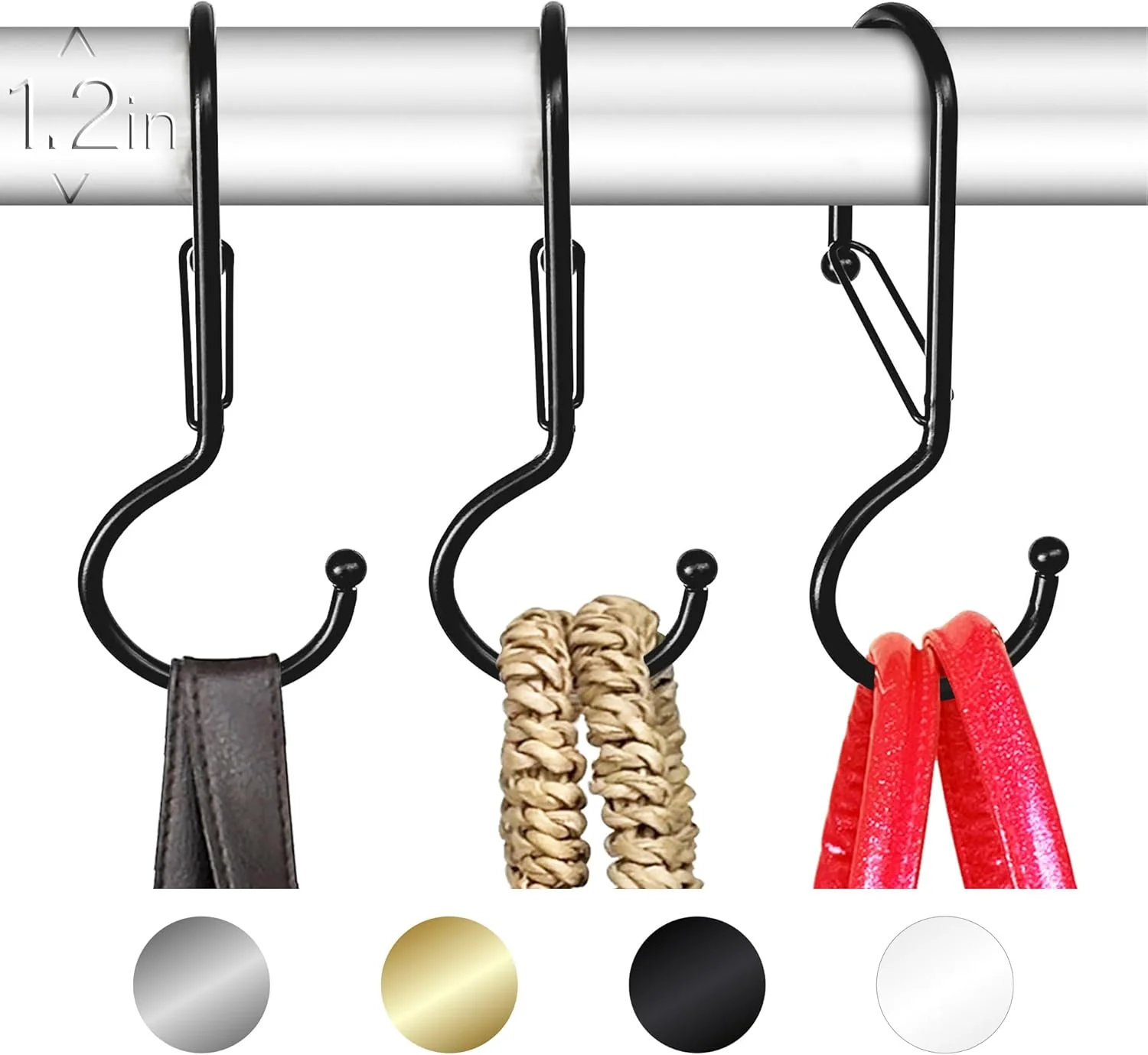 Professional 6 Purse Hanger for Closet. Tote Hanger. S-Shaped Hooks S Hooks Twist Design. Anti Drop S-Shaped Hook for Hanging Handbags with Safety Buckle to Organic