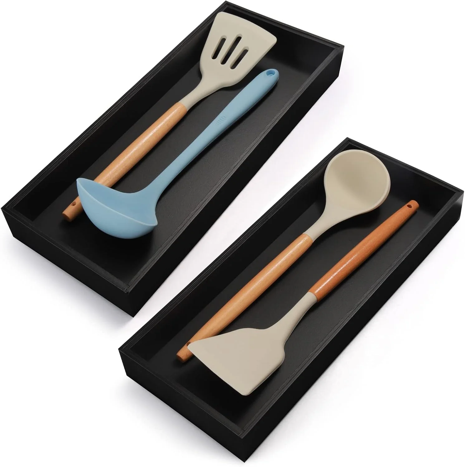 Original Design Lixple Bamboo Kitchen Drawer Organizer 2 Pack 15 x 6 x 2 Black Modern