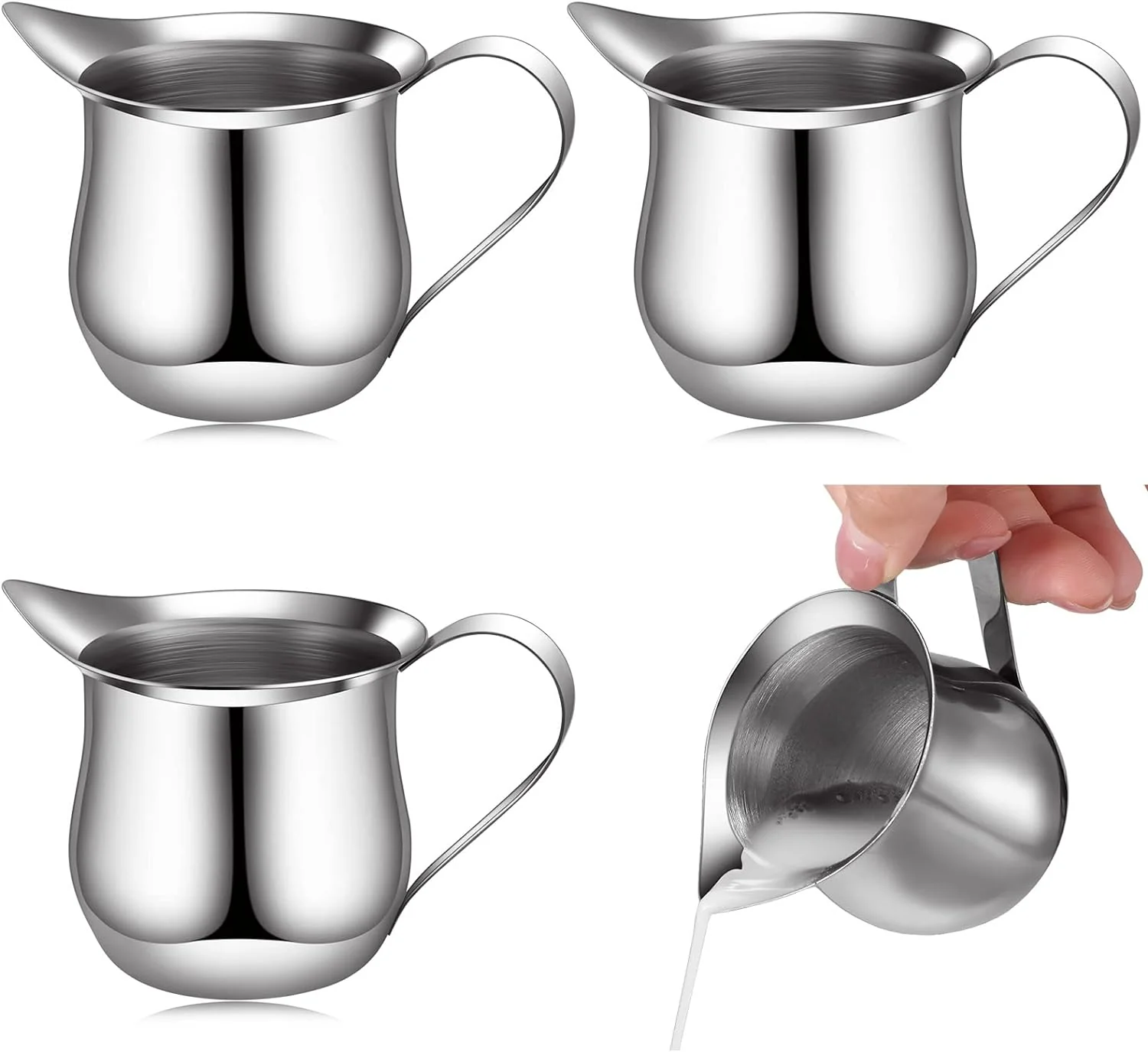 User-Friendly Honeydak 4 Pcs Creamer Frothing Pitcher Bell Container 3 oz Espresso Pouring Cup Mini Stainless Steel Creamer Pourer Mirror Finish Pitcher for Coffee Solid
