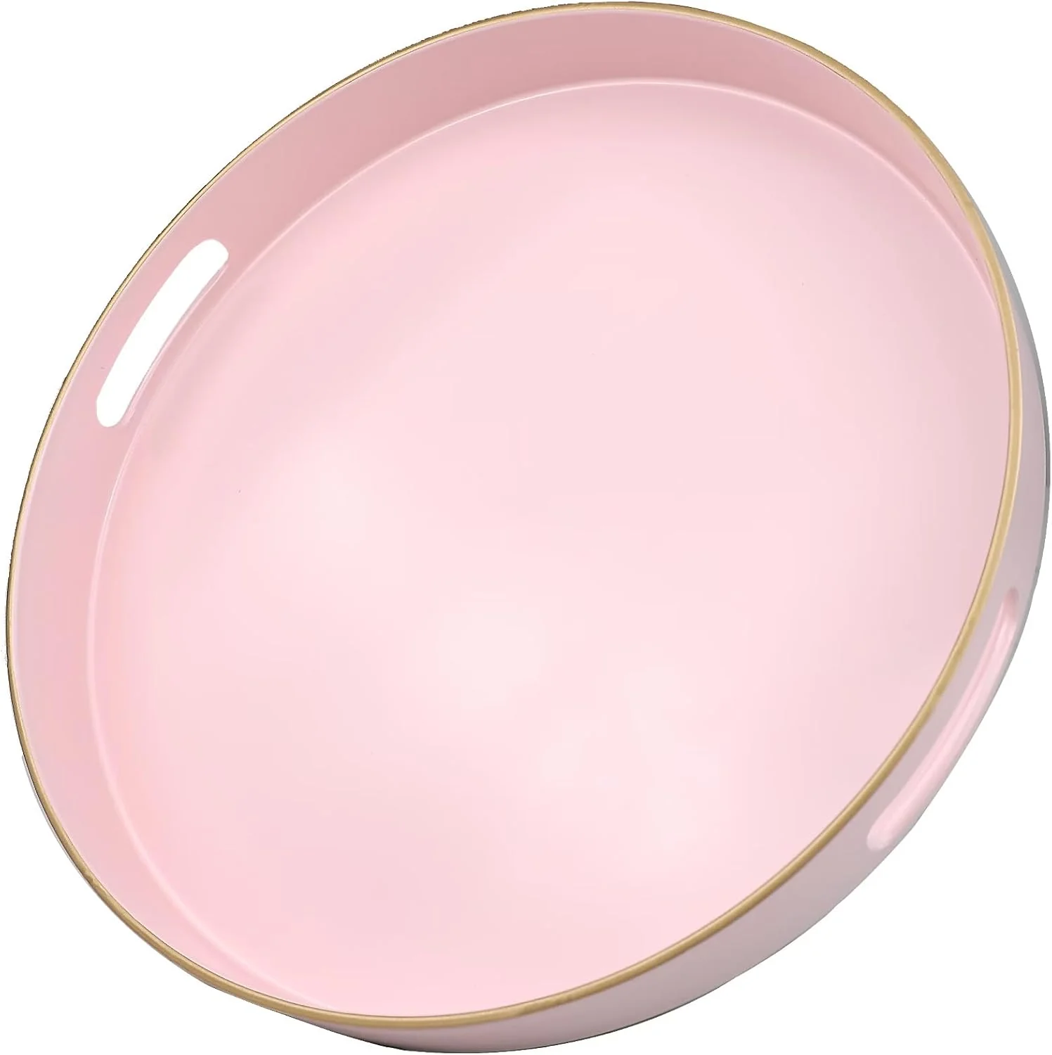 Superior Pink Round Decorative Tray with Handles 13 Versatile Serving Tray for Coffee Table Ottoman I for Serving Displaying Organizing Original
