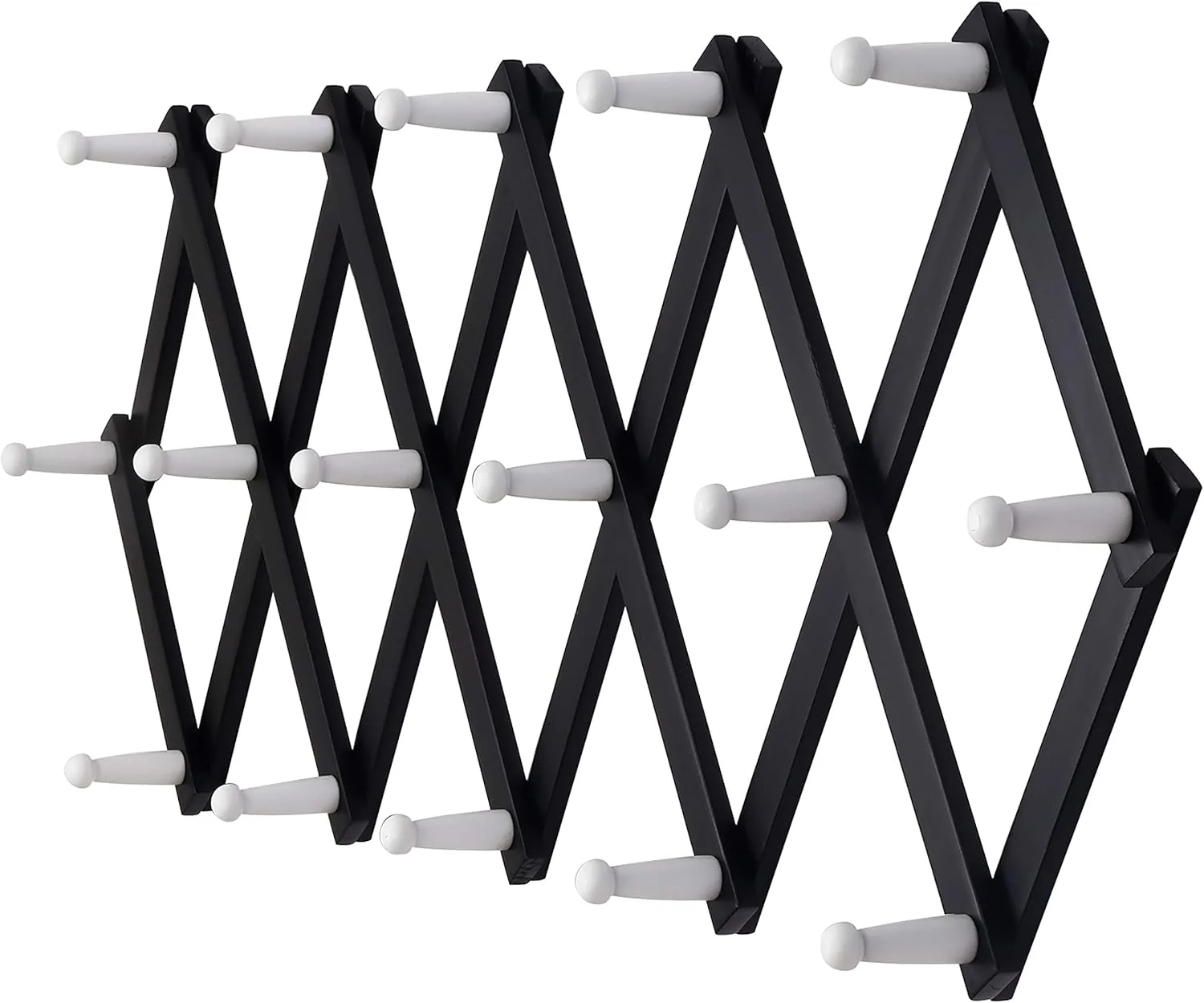Functional Dseap Accordian Wall Hanger Wooden Coat Rack Wall Mounted Hat Racks for Baseball Caps Mug Rack 16 Peg Hooks Black White Quality