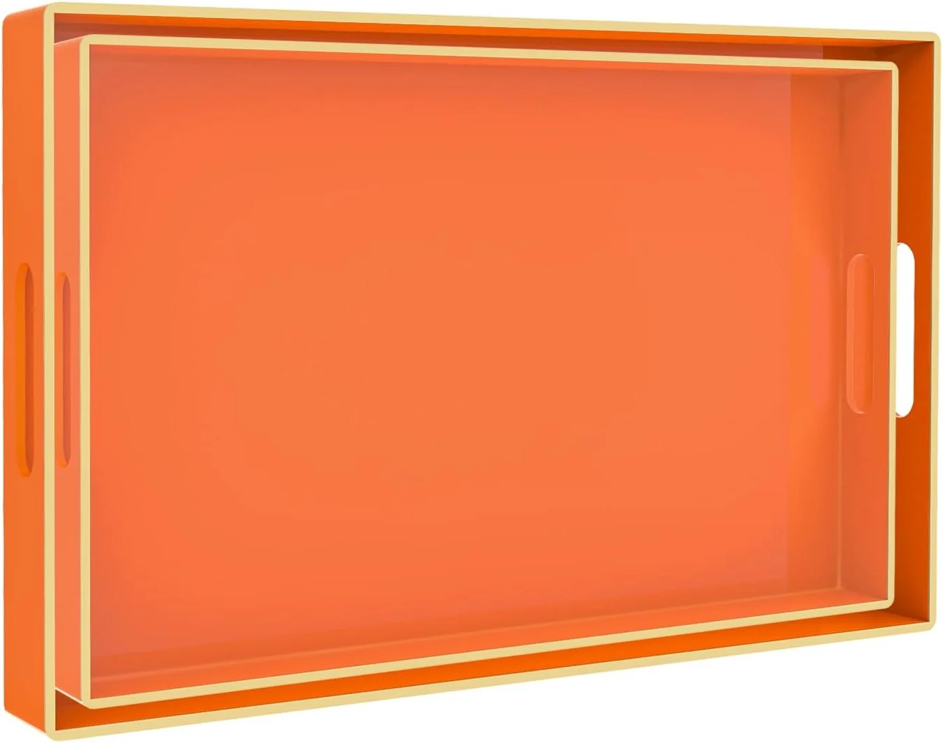 Authentic MAONAME Orange Serving Tray with Handles Plastic Decorative Tray Set of 2 Decorative Tray for Coffee Table Modern Ottoman Tray Rectangle Melamine Tray for Living Room 15.8 L x 10.2 W x 1.4 H Crafted