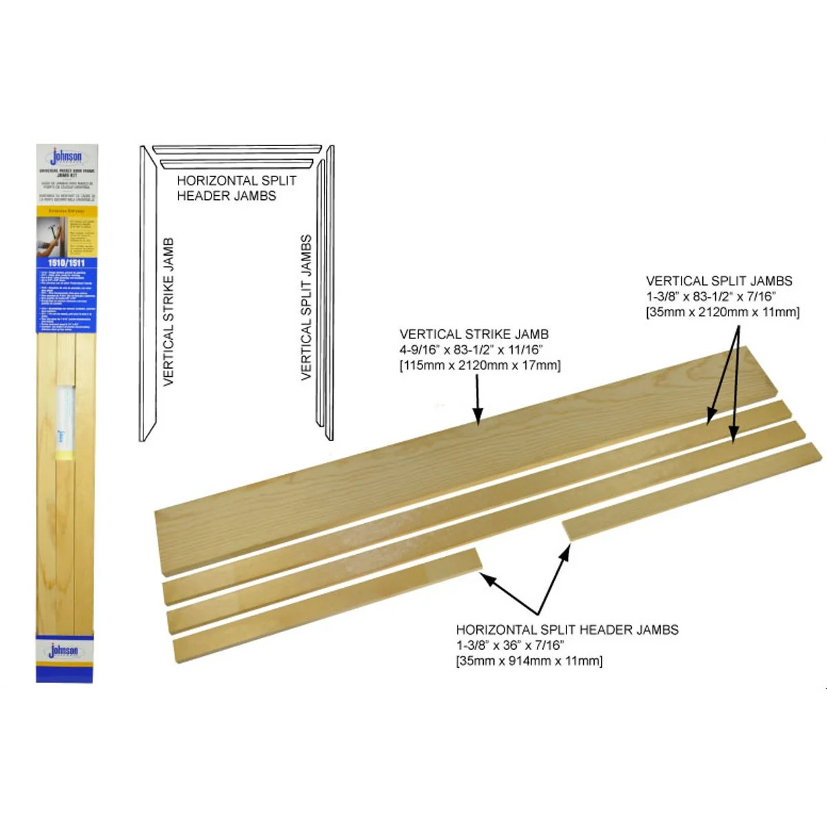 Versatile Johnson Hardware 1510 Series 36 In. To 80 In. Natural Pocket Door Frame Solid