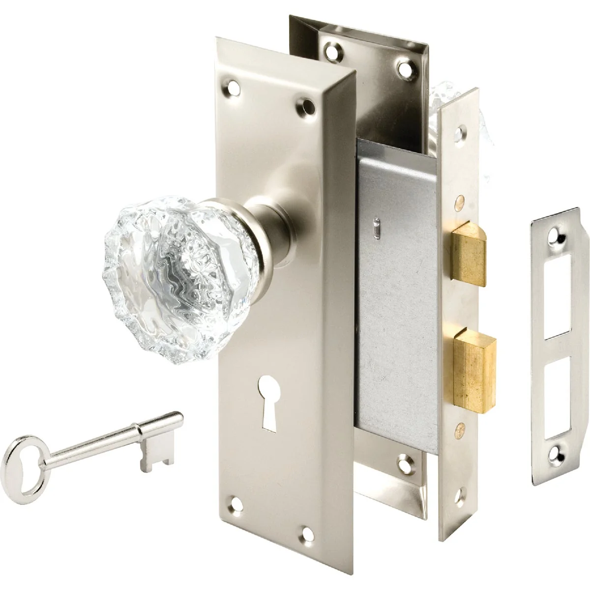 Excellent Defender Security Satin Nickel Keyed Mortise Entry Lock Set With Glass Knob Premium Material