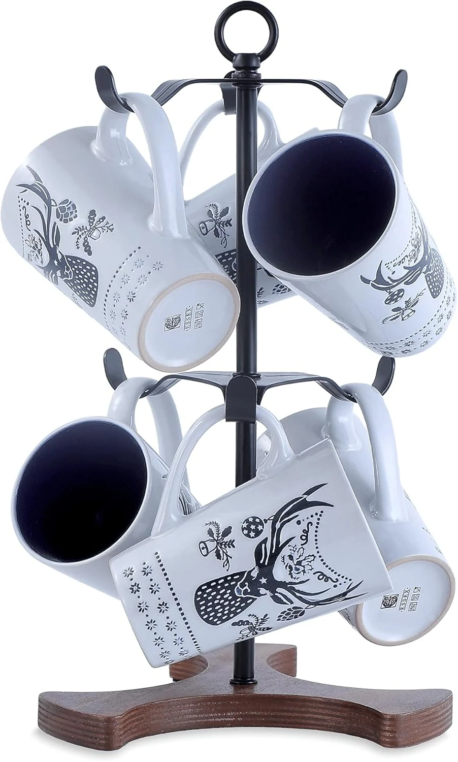 First-Class Mug Holder Tree for Countertop 2-Tier Coffee Cup Stand Rack Holds 6 Large Mugs 5oz to 20oz Space-Saving Mug Stand with Solid Wood Base Safe