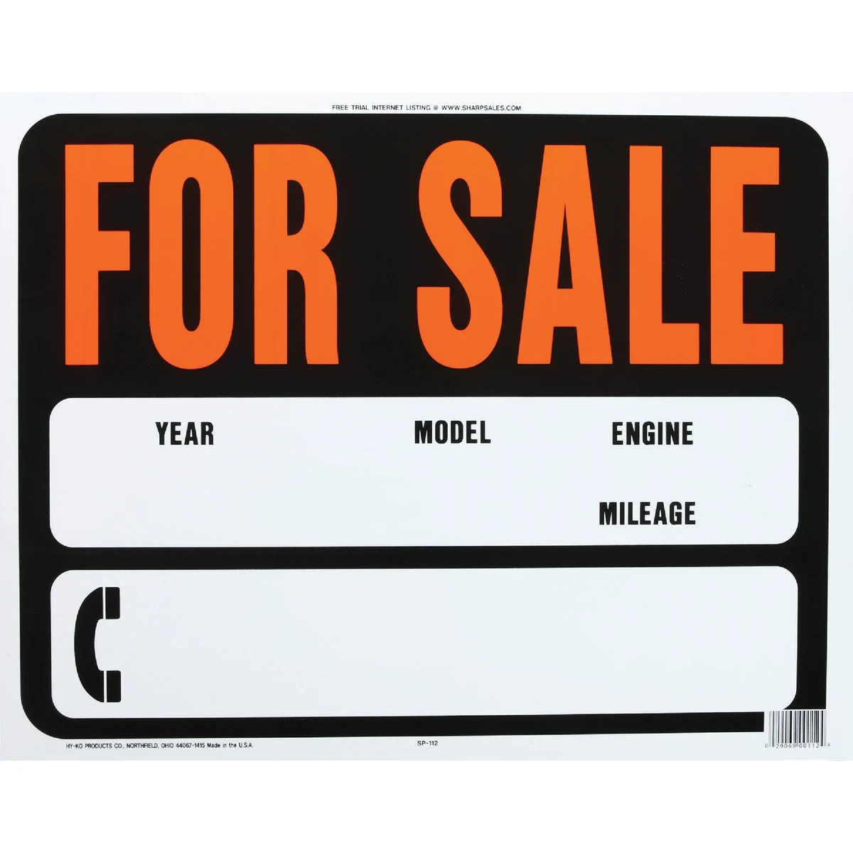 Enhanced Hy-Ko Auto Heavy Gauge Plastic Sign For Eco-Friendly