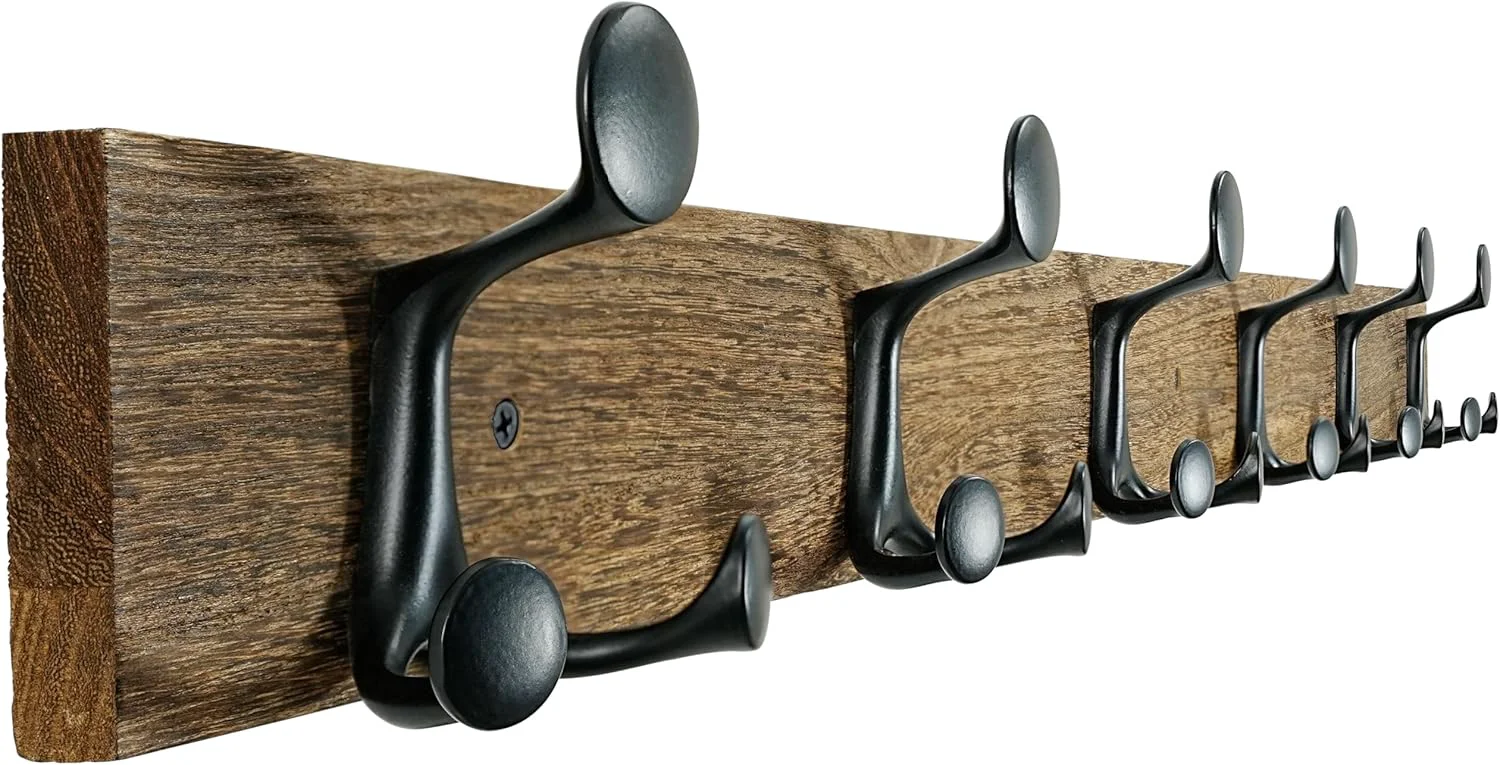 Excellent Skoloo 39-Inch Wood Burnt Coat Rack Wall Mount with 6 Triple Hooks – I for Family Entrances Classrooms and Pet Supplies Storage Outstanding