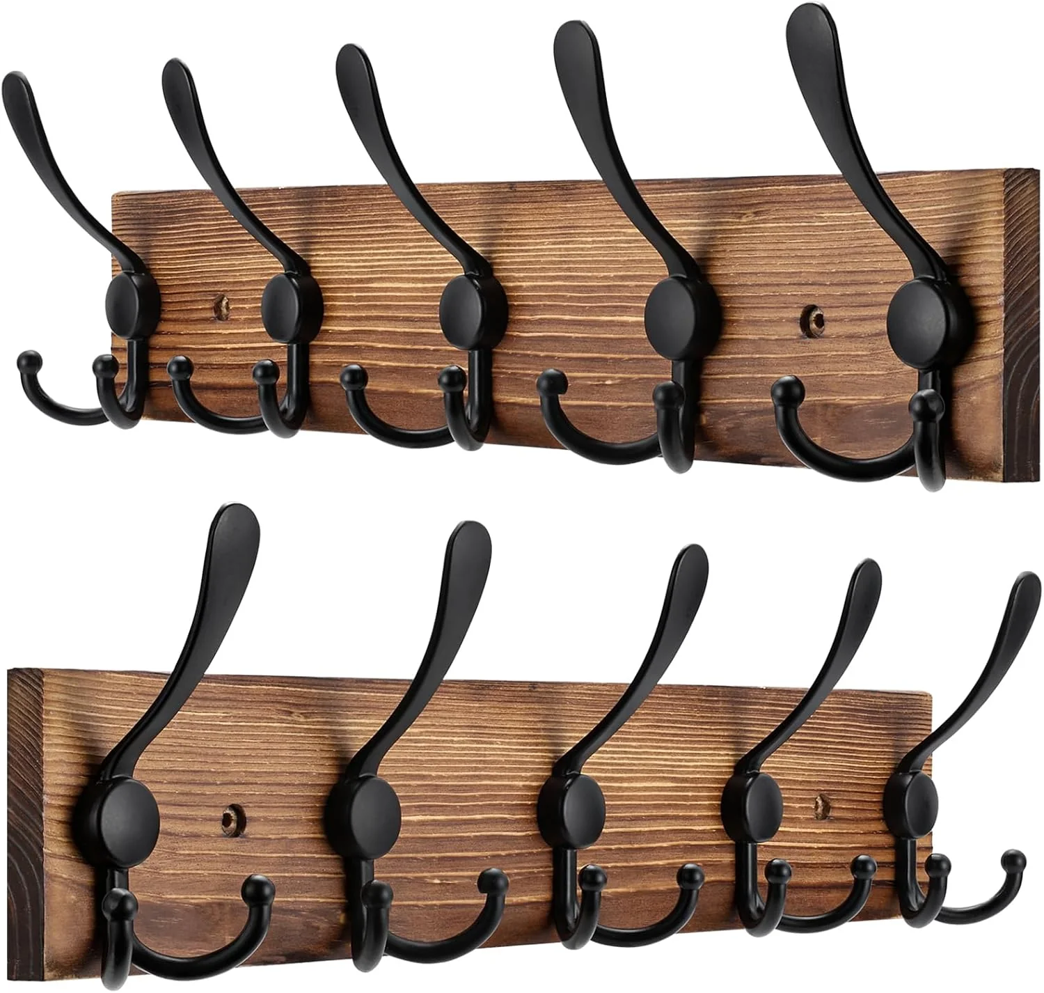 Detailed 2pcs Coat Rack Wall Mount Wooden Hat Rack for Wall Hooks Pine Wood Plank 16.9 Brown Coat Hanger with 5 Triple Hooks for Hanging Coat Hat Jacket Natural