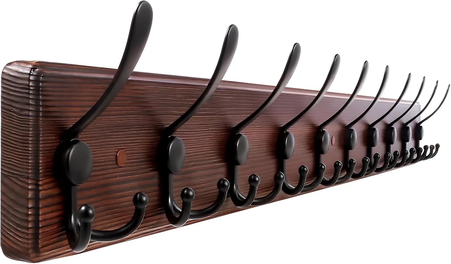 High-Quality 38.6” Large Coat Rack Wall Mount Coat Hooks Coat Hanger with 10 Metal Black Triple- Hooks Brown Pine Wood Plank Hat Rack for Wall Hooks for Excellent