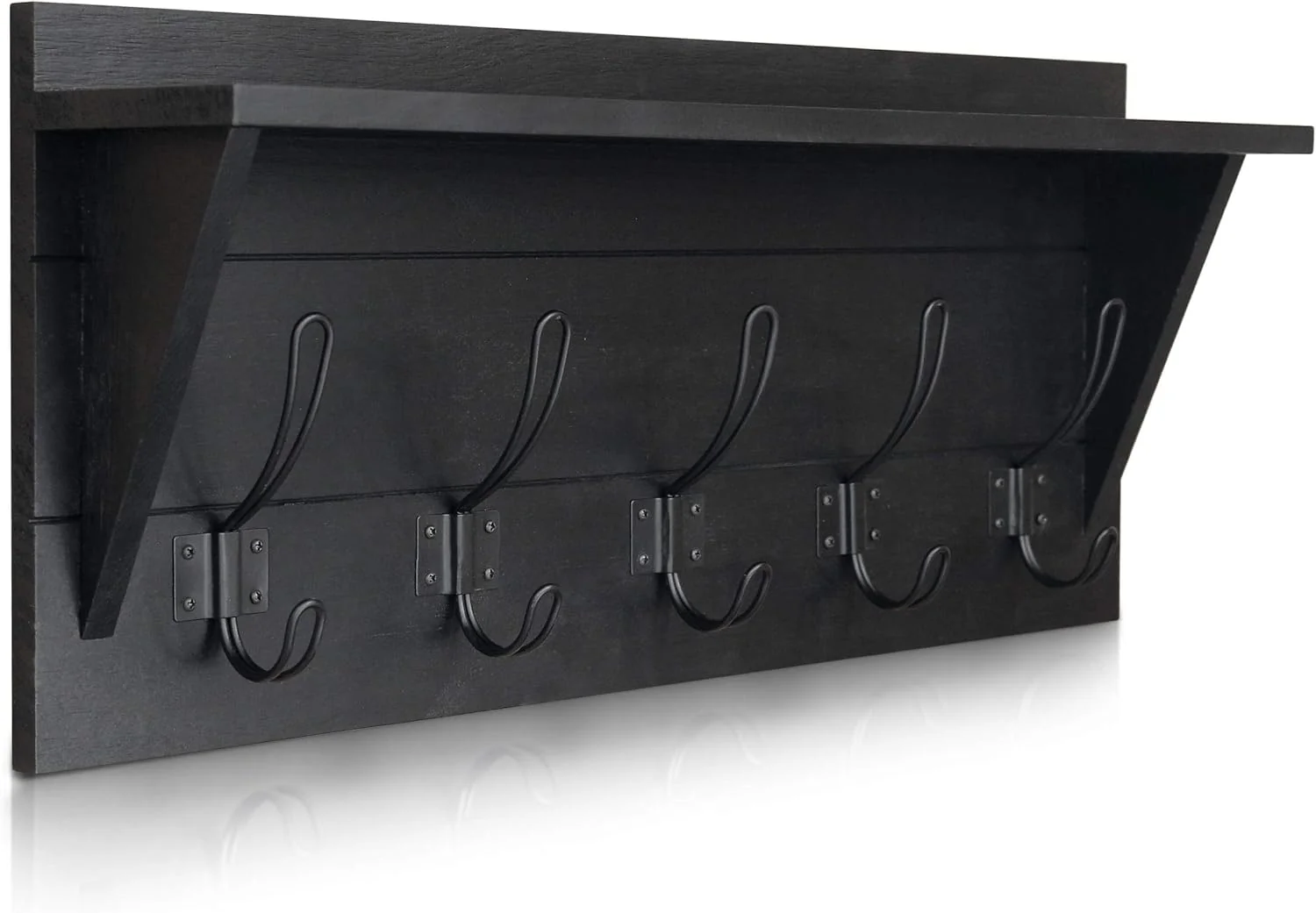Powerful Wall Mounted Coat Rack Shelf Rustic Wooden Country Style 24 Entryway Shelf with 5 Rustic Hooks Featuring Solid Pine Wood Fine